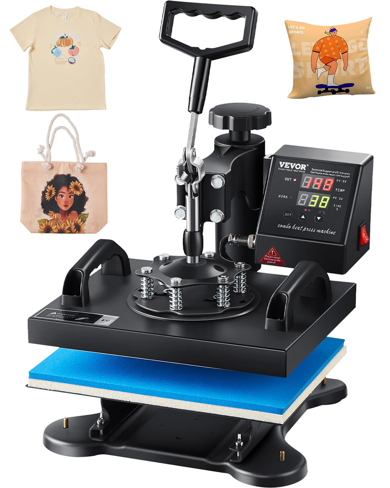 VEVOR 12x10 Black Heat Press Machine for T Shirts DIY Crafts Transfers VEVOR 12x10 Black Heat Press Machine for T Shirts DIY Crafts Transfers