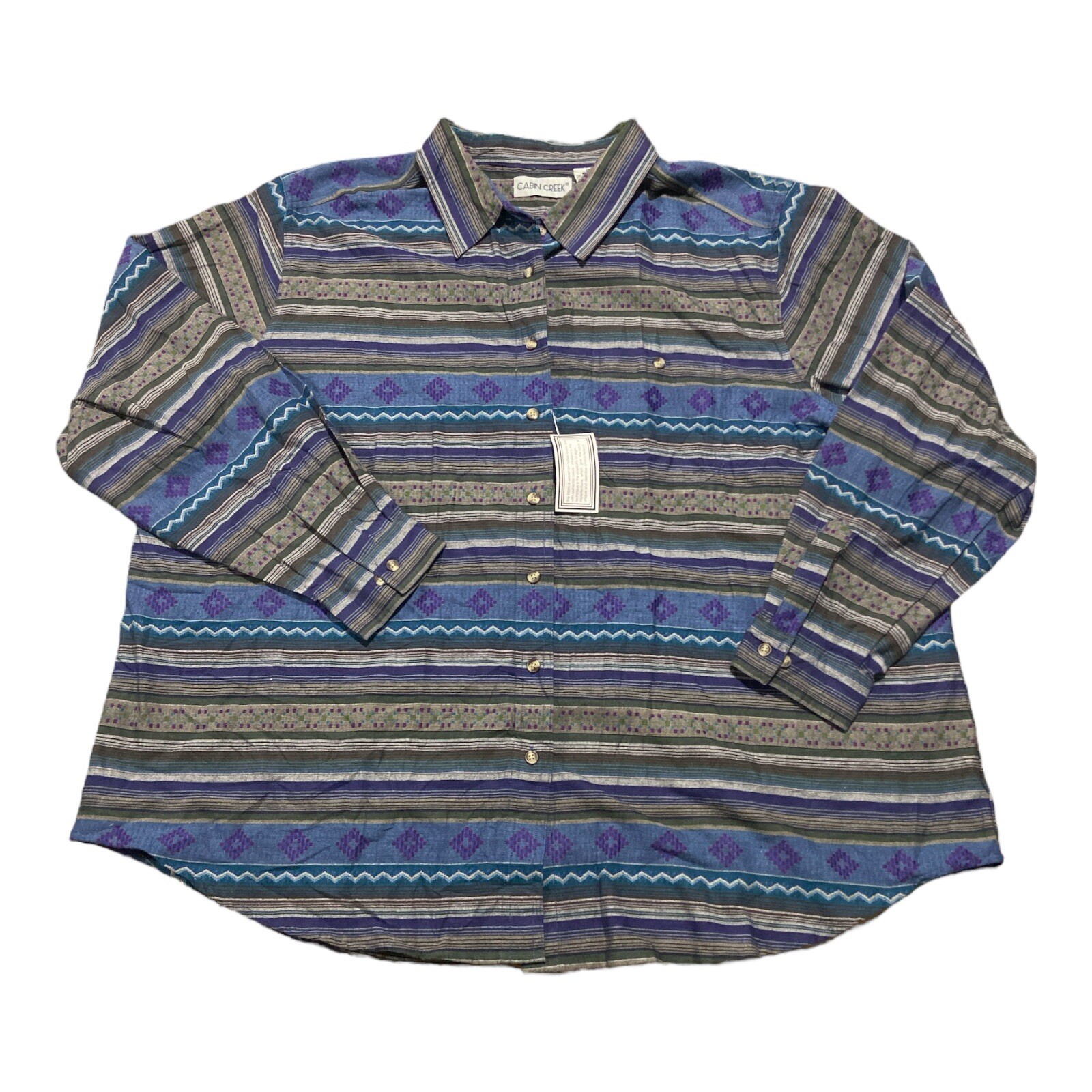 VTG Native Tribal Aztec Print Button Up Womens 26W Boho Cottagecore Southwest