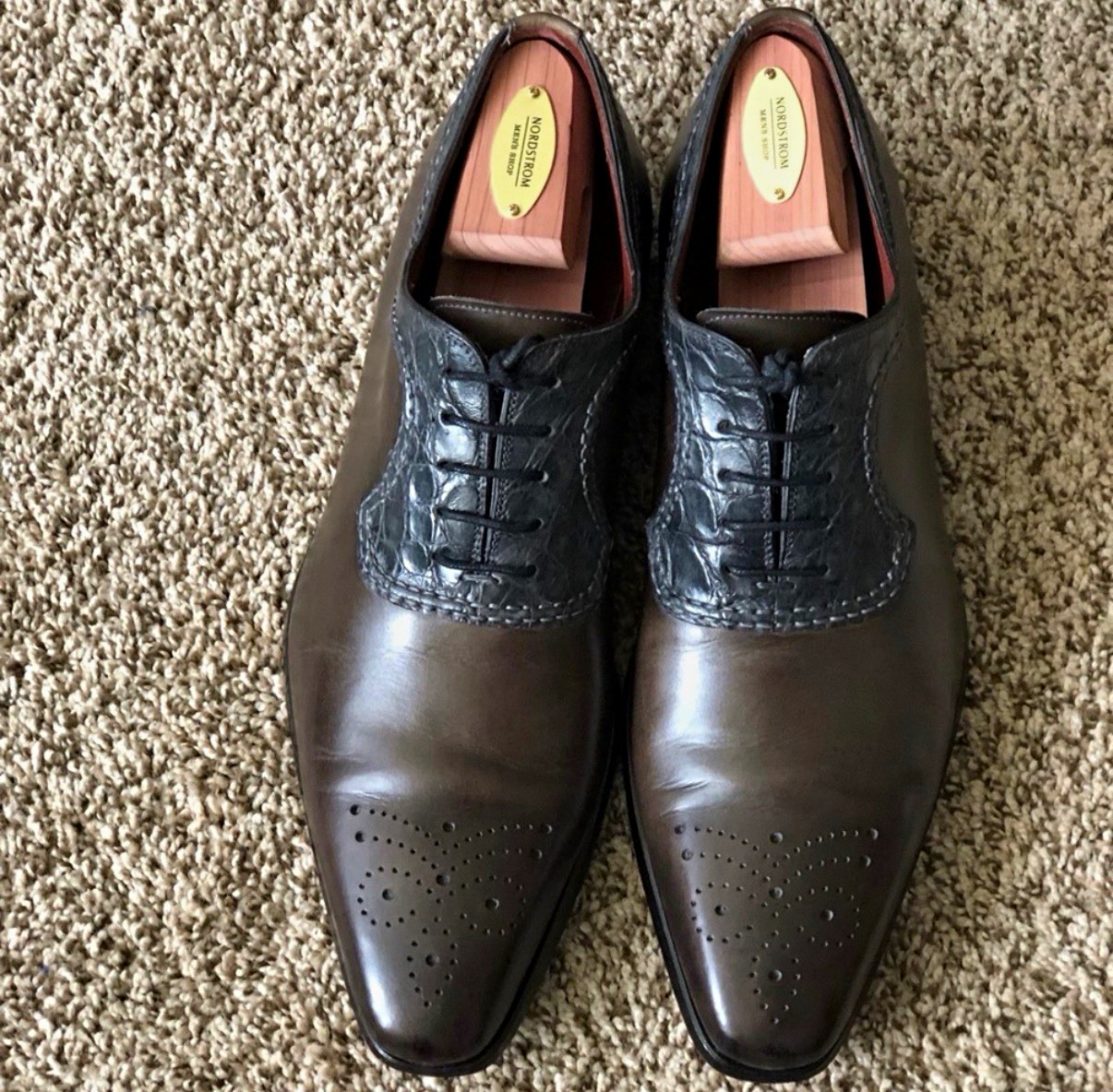 Magnanni Men\'s 8.5 Brown/Black Leather Colorblock Cap Toe Brogue Oxfords Magnanni Men\'s 8.5 Brown/Black Leather Colorblock Cap Toe Brogue Oxfords