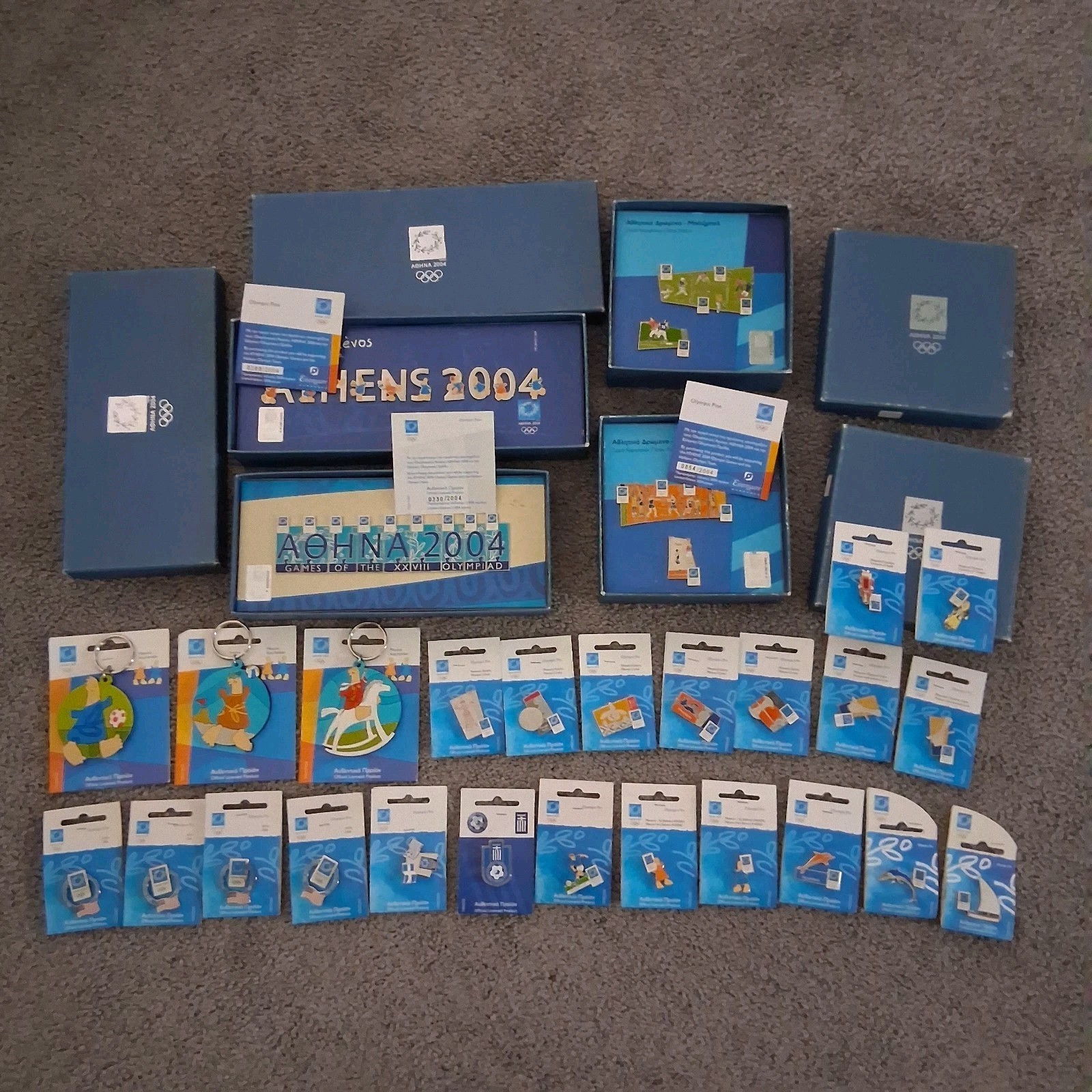 Massive Athens 2004 Olympic Pin Lot 28 Pcs New Box Sets Limited Editions Greece
