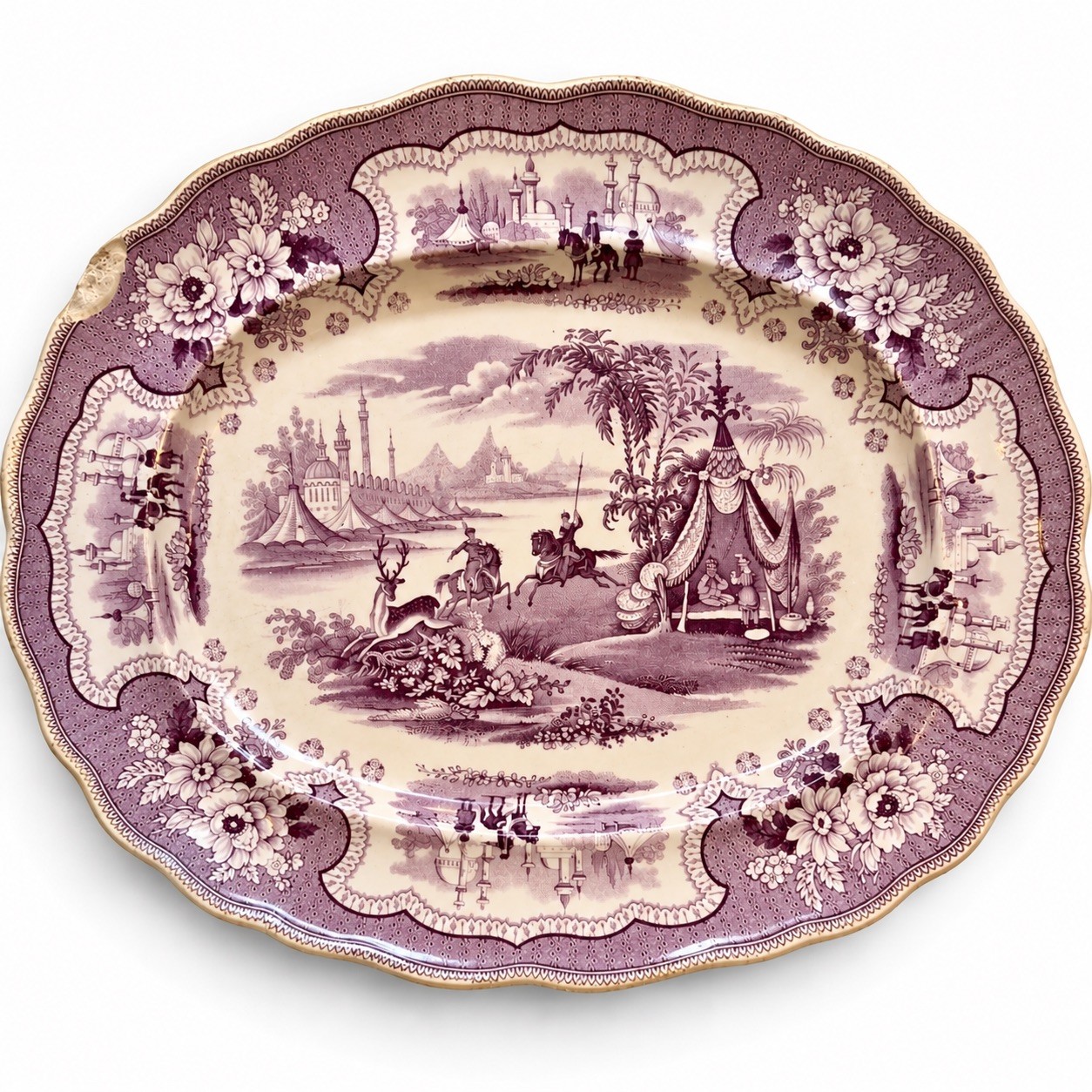 Antique Adams Palestine Purple Transferware Platter 12” Staffordshire c1840