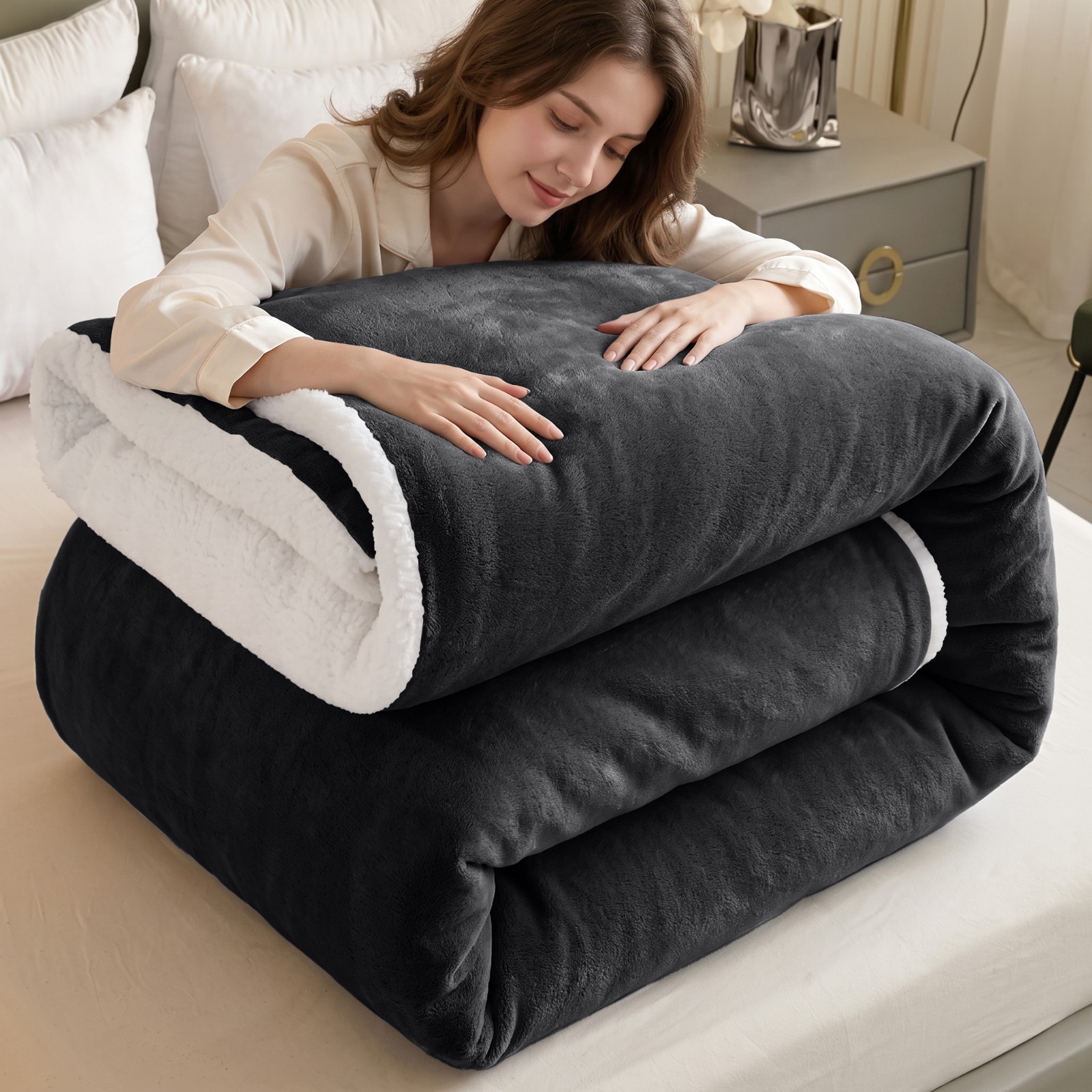 480GSM Sherpa Blanket Plush Blanket Fleece Reversible Blanket Yorkshire Bedding