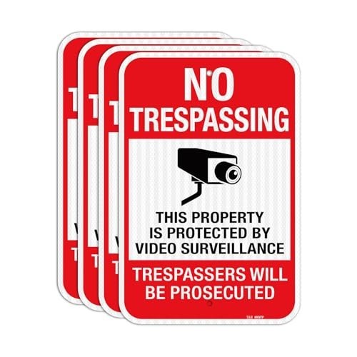 4 Pack No Trespassing Sign, 18x12 Aluminum Warning Sign, Reflective