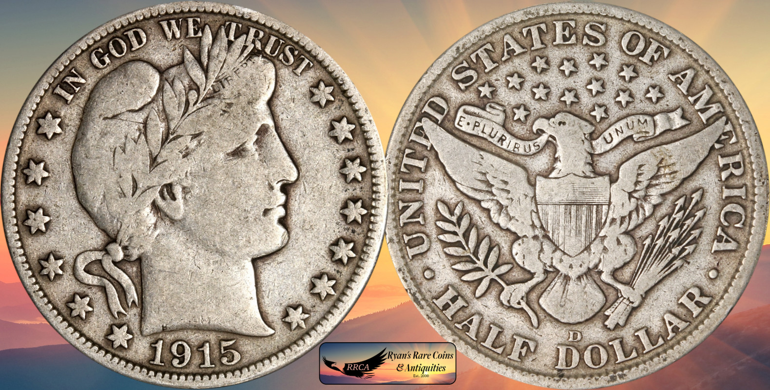1915 D Barber Half Dollar, Fine+ Condition, Silver, Ryan\'s Rare Coins, C8577