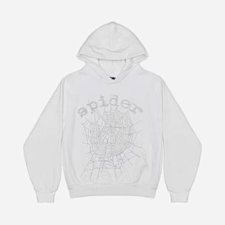 Sp5der OG Rhinestone Logo Hoodie White Sp5der OG Rhinestone Logo Hoodie White