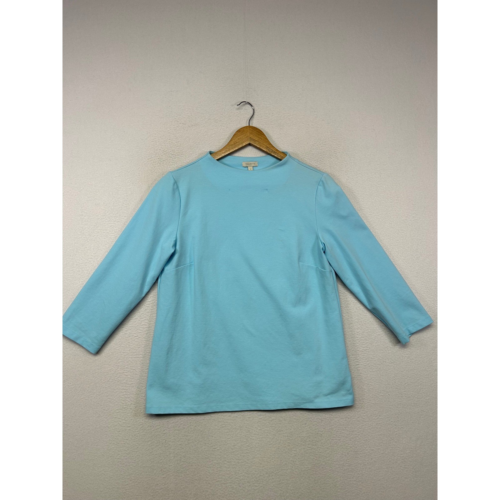 Classic Preppy Talbots Womens Small Light Blue Knit Top Minimalist Layering Soft