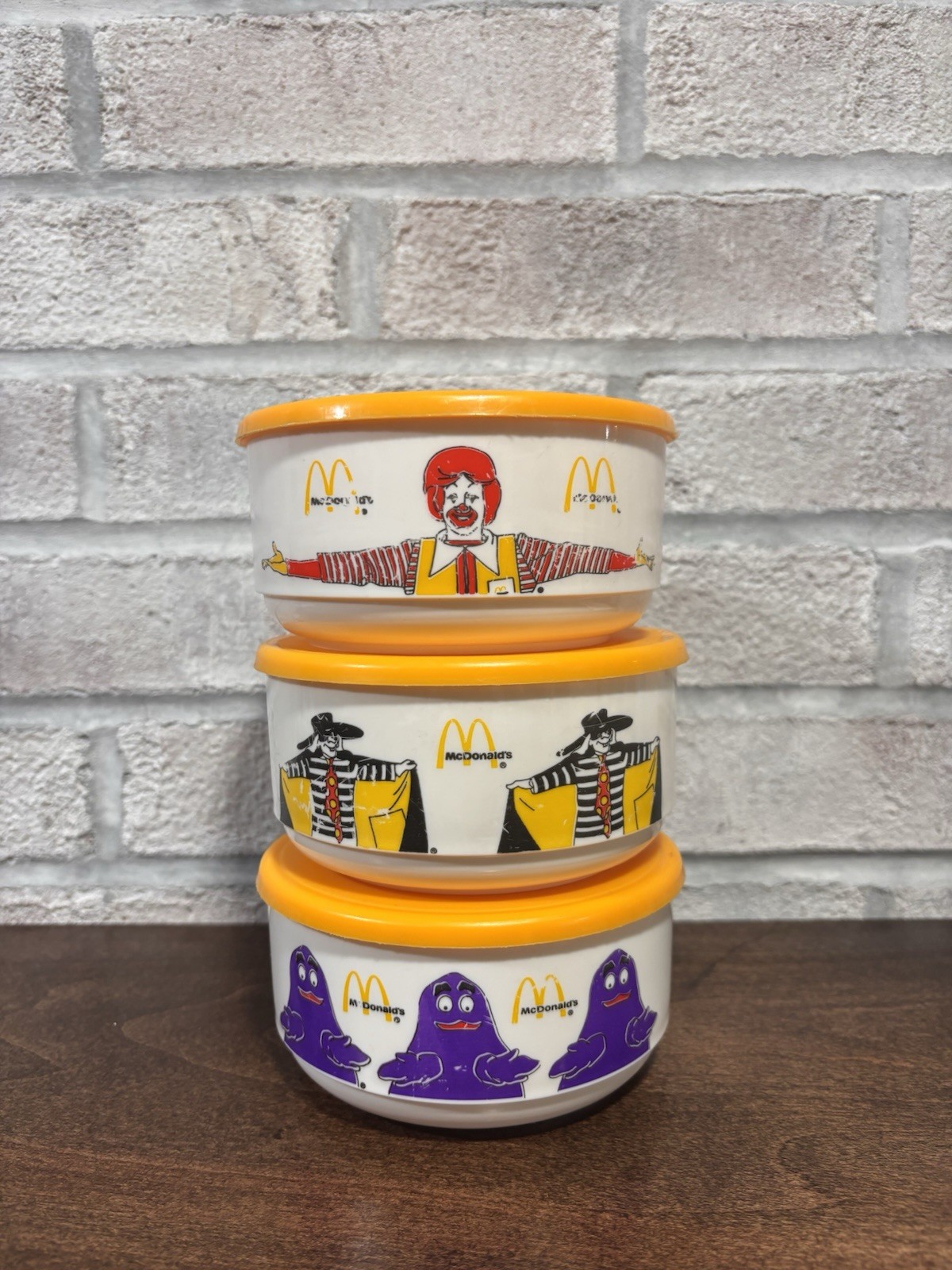 Vintage 1983 McDonalds Bowl Plastic Dinner Ronald Grimace Hamburglar With Lids Vintage 1983 McDonalds Bowl Plastic Dinner Ronald Grimace Hamburglar With Lids