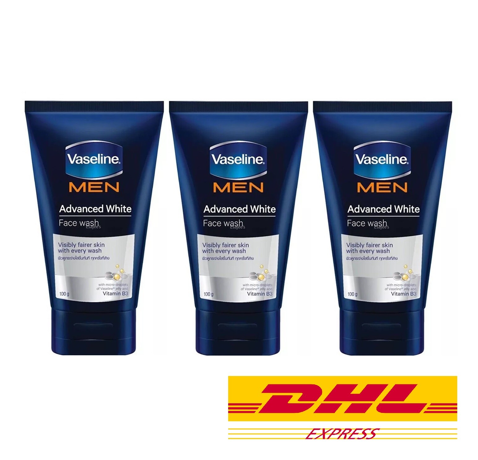 3 x Vaseline MEN Face Wash Advance White Visibly Brighter skin Vitamin B3 100g