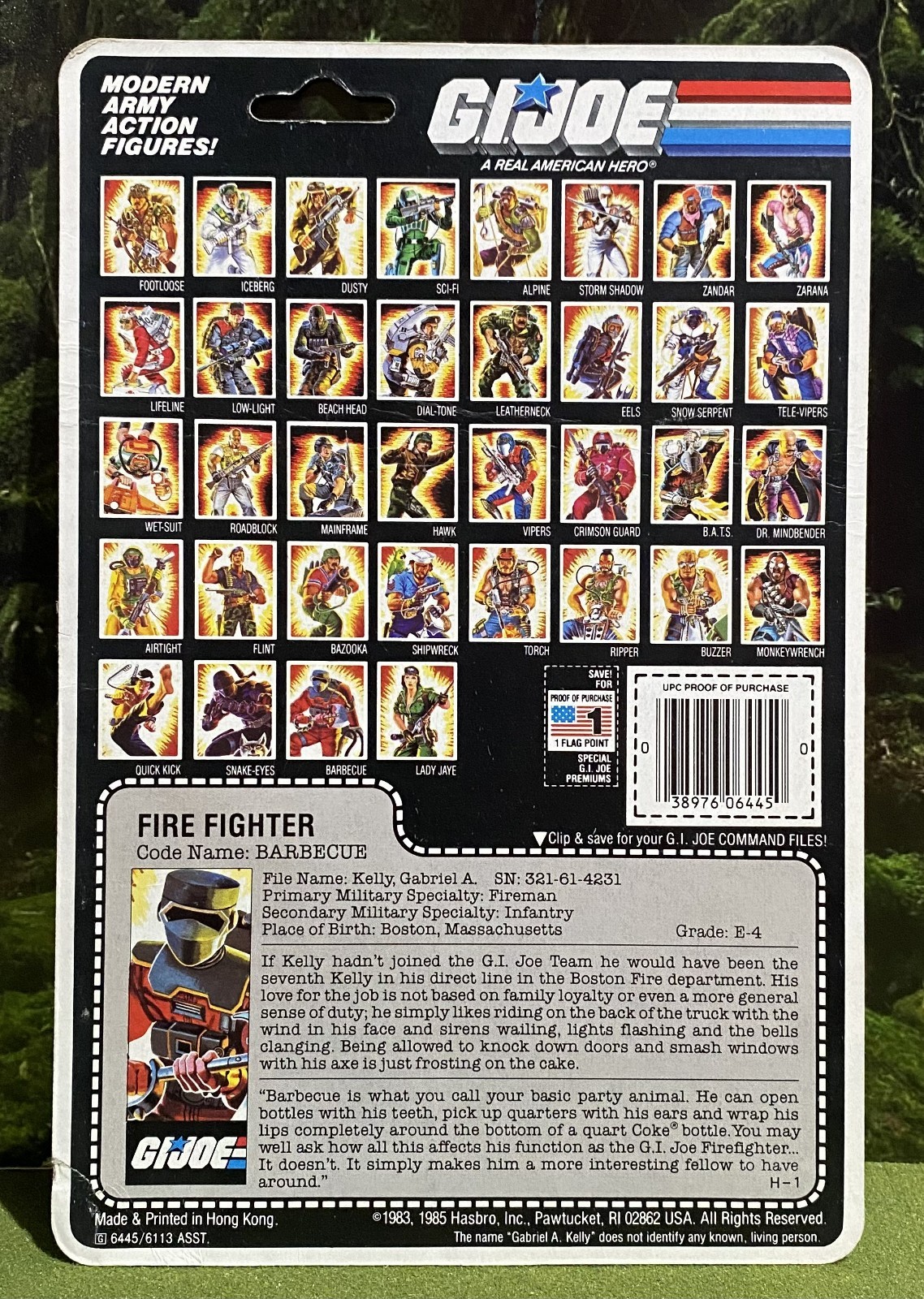 Vintage 1985 G.I. Joe BARBECUE v1 Full UNCUT File Card Back GI 85 G.I.Joe ARAH