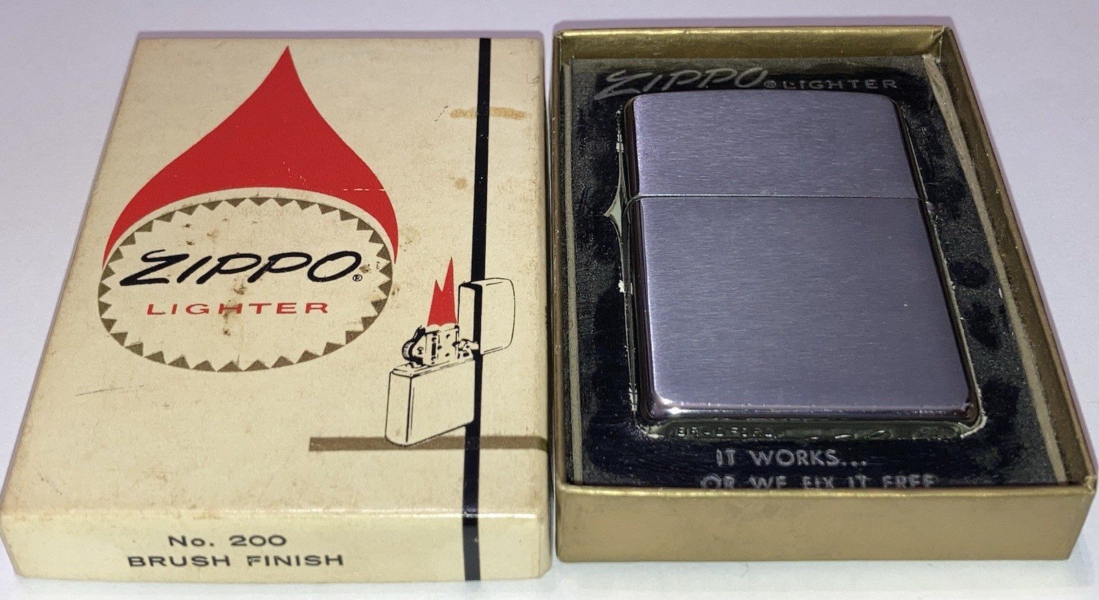 Vintage Zippo Lighter No.200 Brush Finish In Box