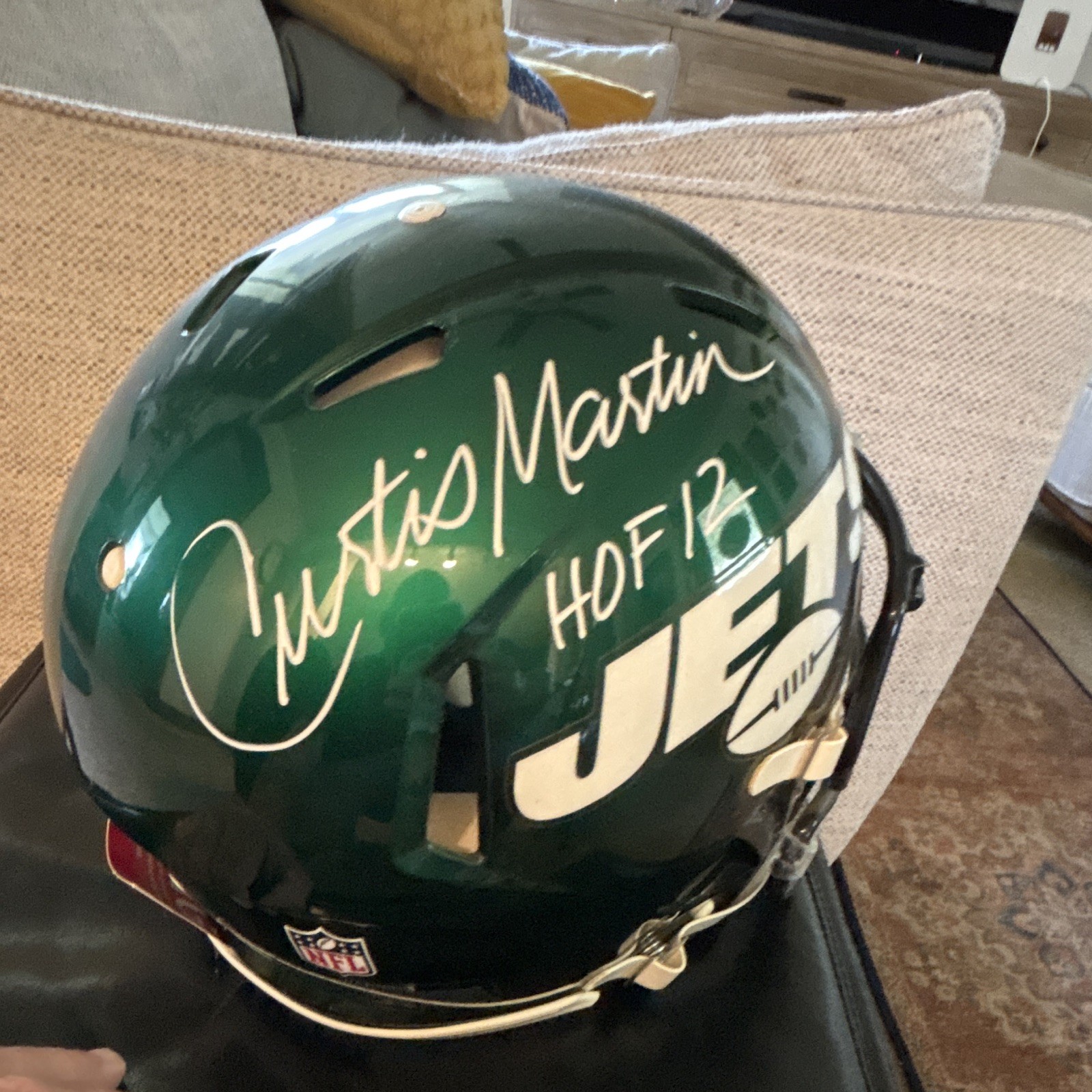 Beckett Authenticated On-Field autographed Curtis Martin HOF 12 Helmet Beckett Authenticated On-Field autographed Curtis Martin HOF 12 Helmet