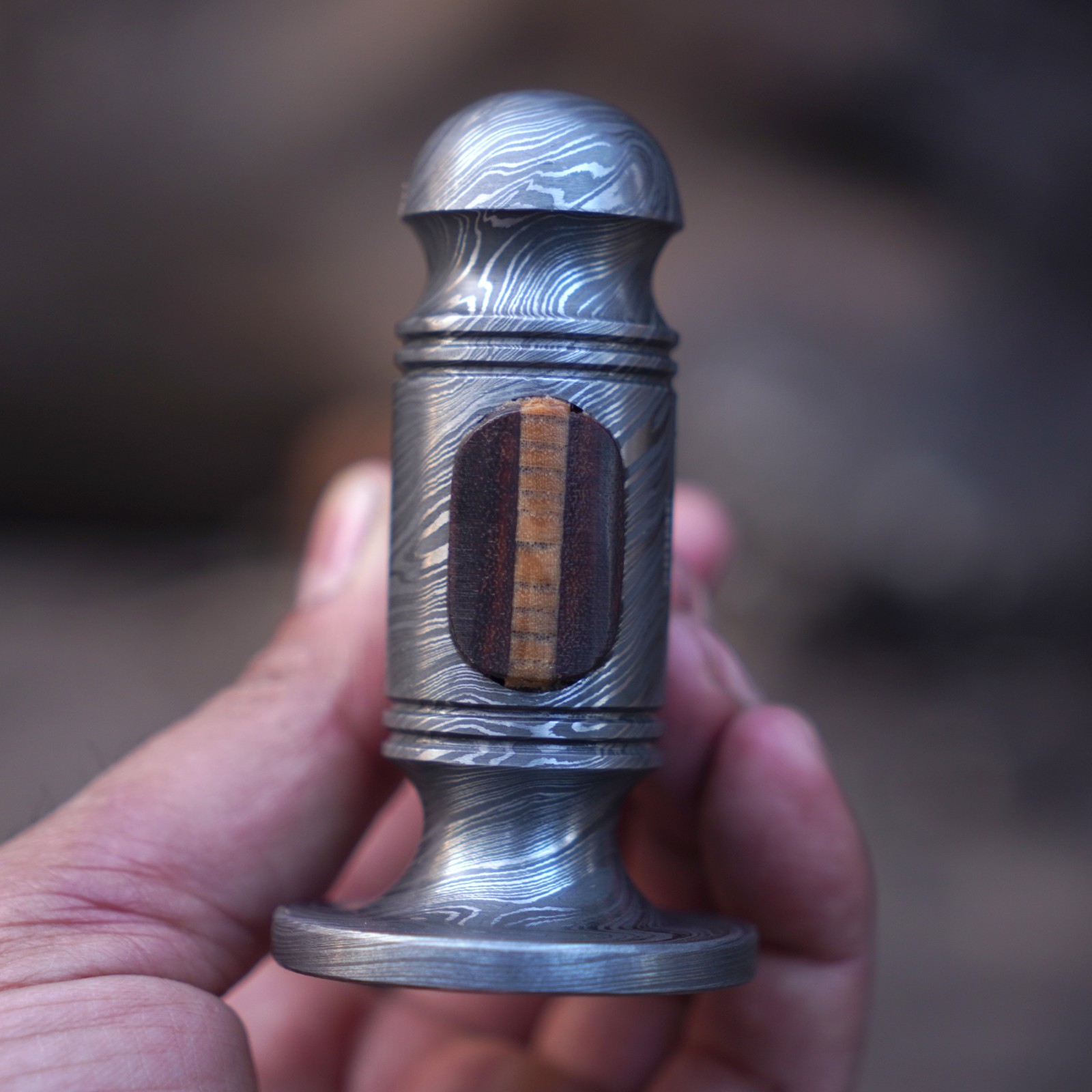 High Quality Handmade Damascus Steel Ball Peen Hammer with Carved Wooden Handle