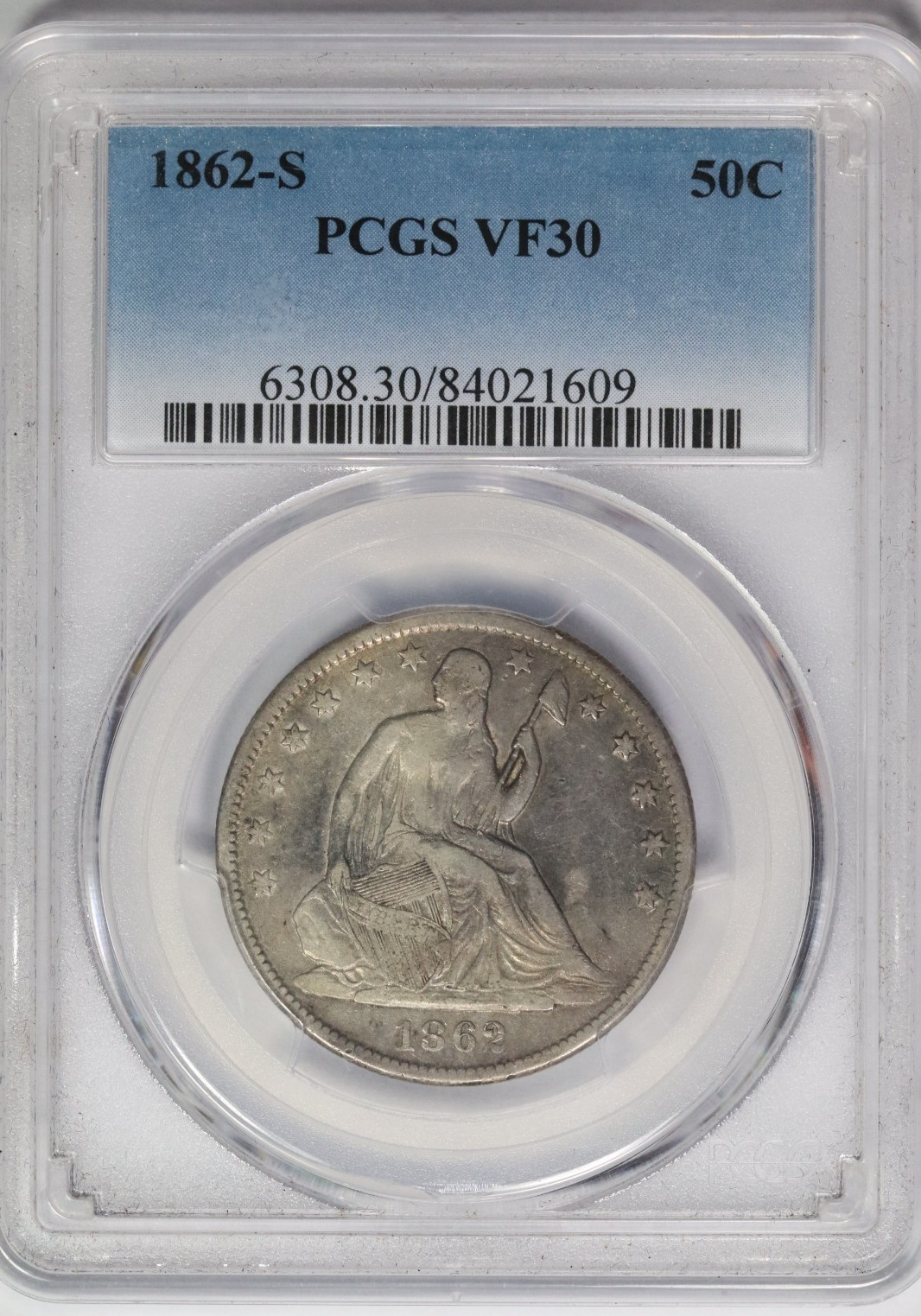 1862-S PCGS 50C Silver Seated Liberty Half Dollar VF30 US Coin 1862-S PCGS 50C Silver Seated Liberty Half Dollar VF30 US Coin