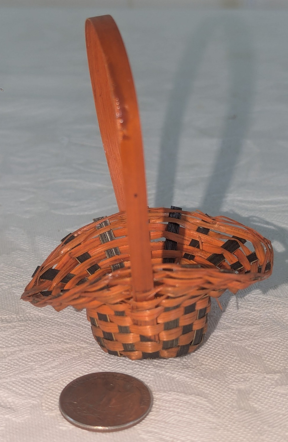 Vtg Handmade Miniature Orange & Black Dyed Halloween Splint Wicker Gath. Basket