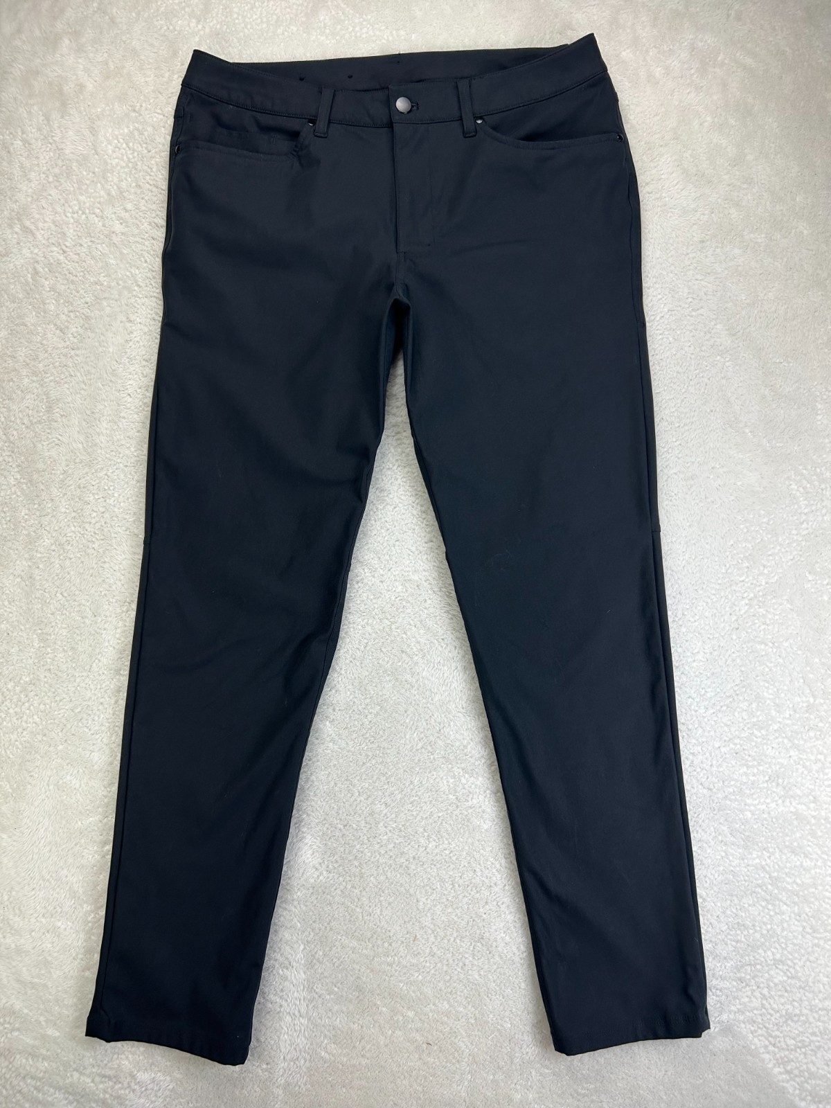 Lululemon ABC Pants Mens 34 Navy Blue Warpstreme Slim Fit 5-Pocket Flat Front Lululemon ABC Pants Mens 34 Navy Blue Warpstreme Slim Fit 5-Pocket Flat Front