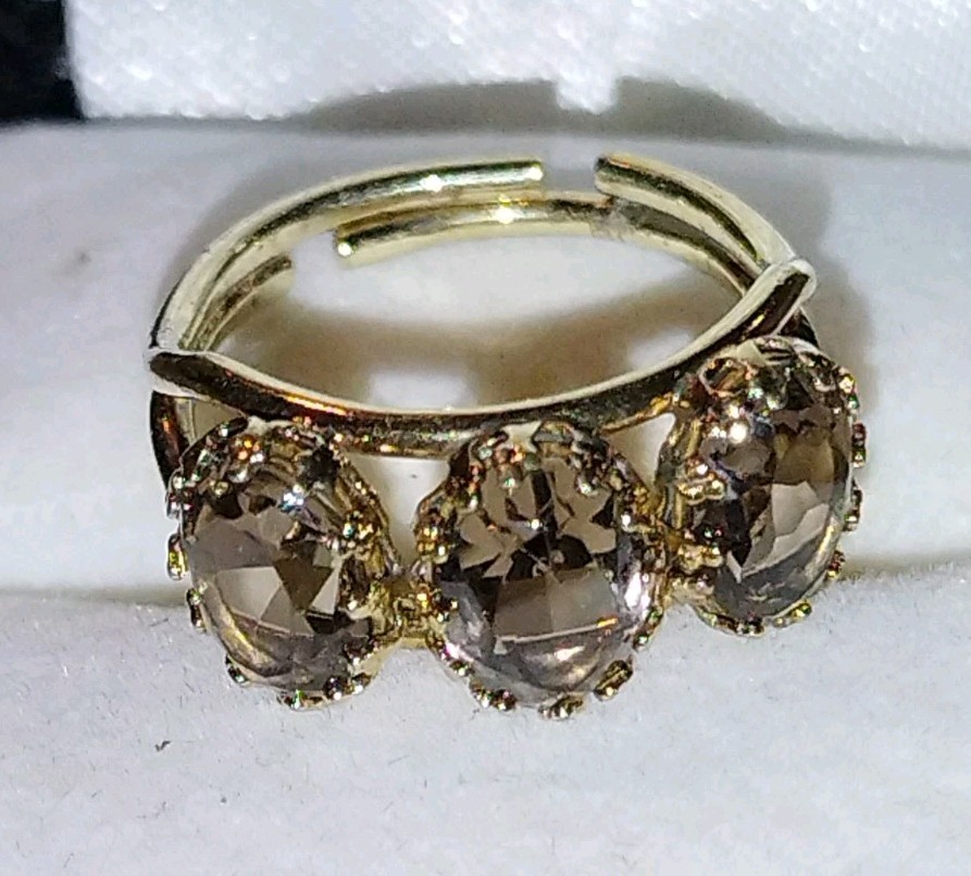 Vintage Gold Over Sterling Silver. 3 Stone Smoky Quartz Adjustable Ring Vintage Gold Over Sterling Silver. 3 Stone Smoky Quartz Adjustable Ring