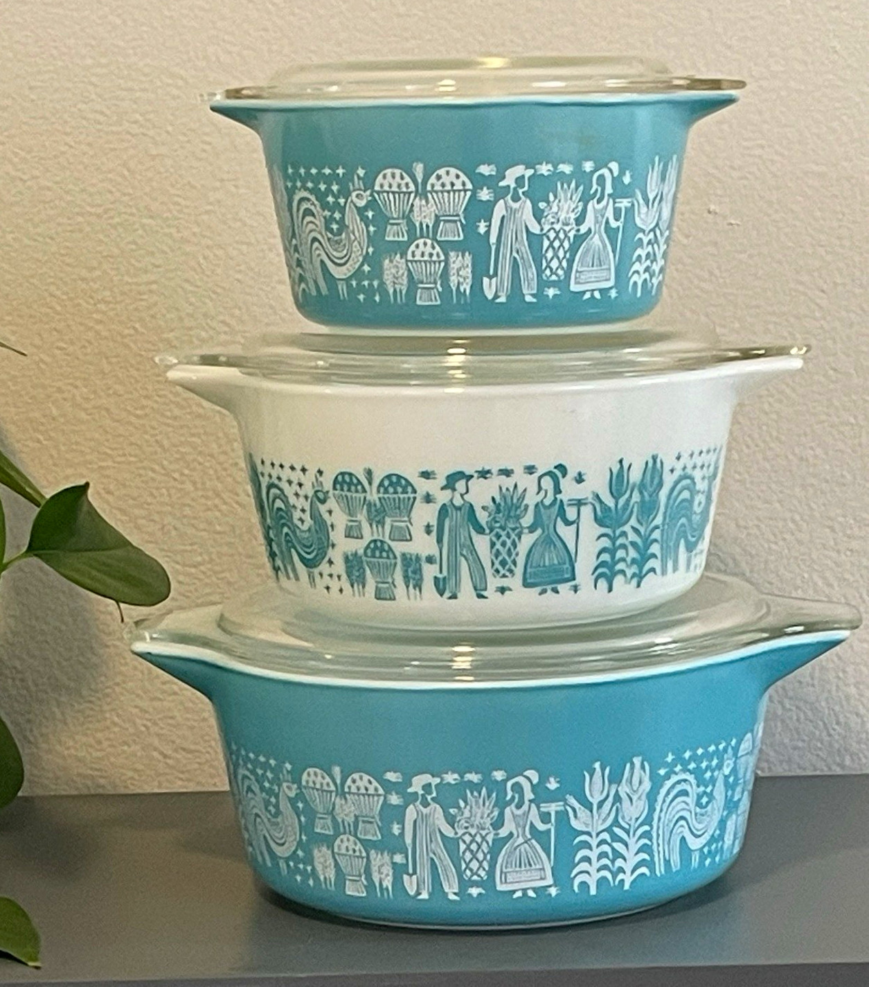 Vintage Pyrex Amish Butterprint Casserole Set 473 474 475 Turquoise w/ Lids Vintage Pyrex Amish Butterprint Casserole Set 473 474 475 Turquoise w/ Lids