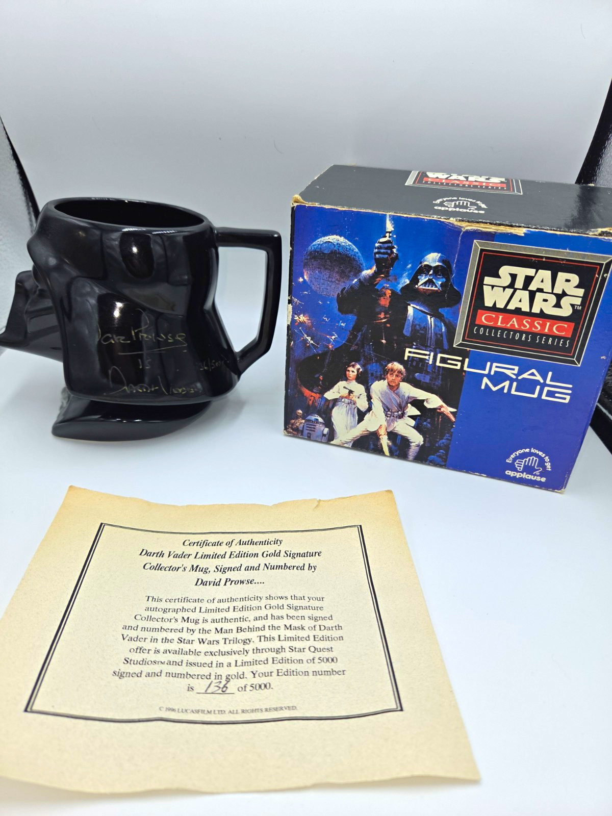 Applause Darth Vader Ceramic Mug, Vintage 1995, Signed By Dave Prowse 136/5000