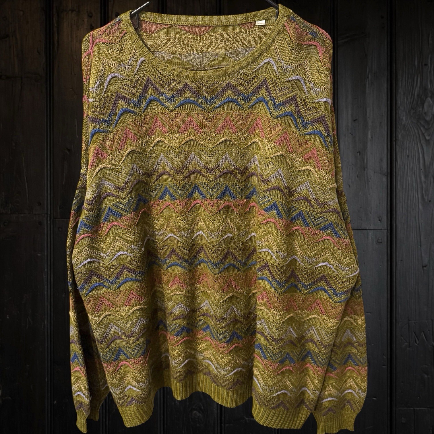 Vintage Olive Chartreuse Missoni Style Zigzag Chevon Knit Sweater 2XL Oversized Vintage Olive Chartreuse Missoni Style Zigzag Chevon Knit Sweater 2XL Oversized