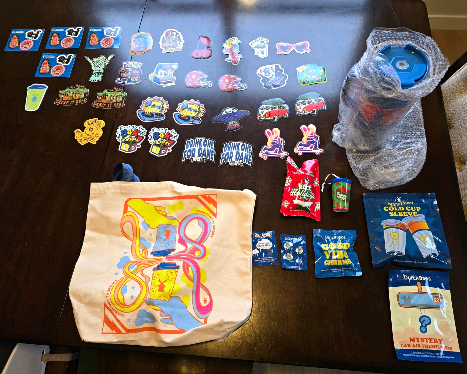 Dutch Bros HUGE Collector Lot 40oz Tumbler Tote Stickers Charms Merch RARE Dutch Bros HUGE Collector Lot 40oz Tumbler Tote Stickers Charms Merch RARE