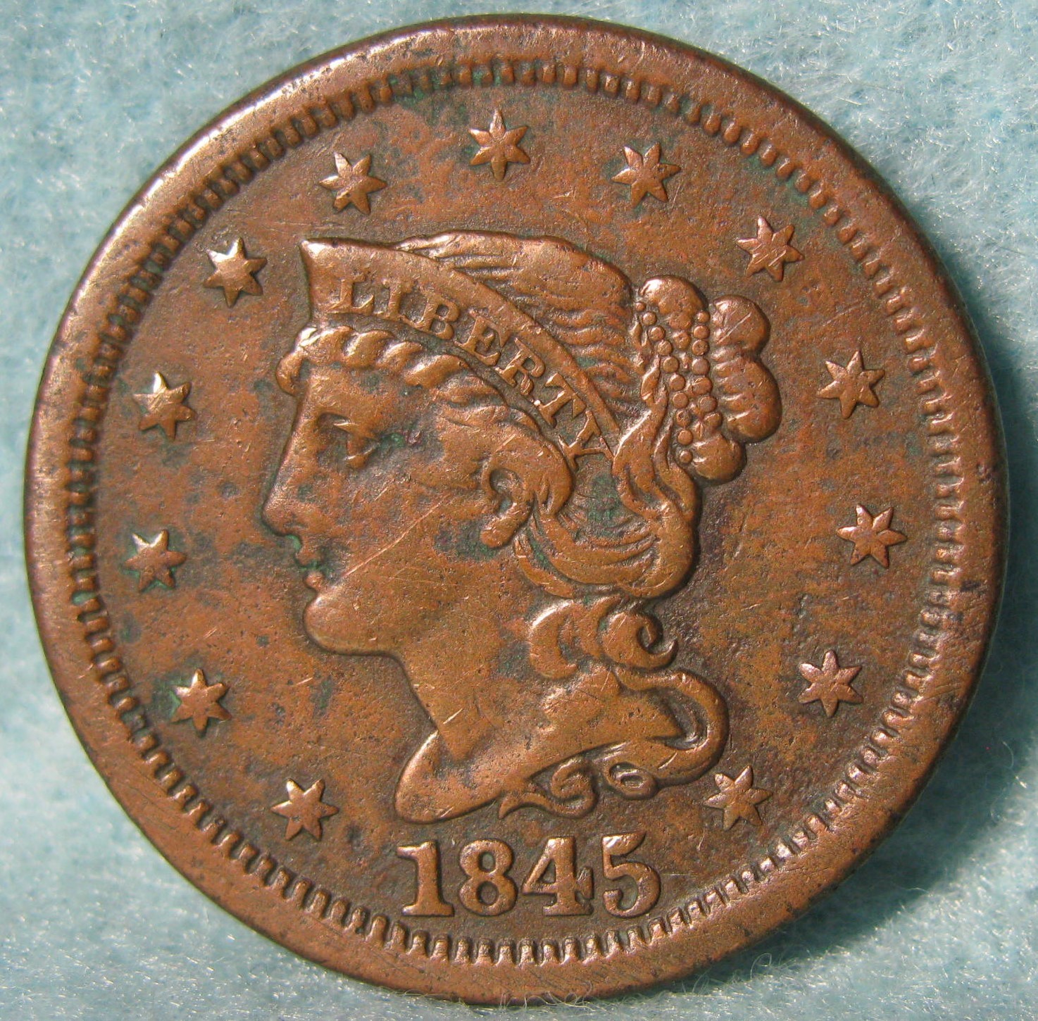 1845 Braided Hair Large Cent Better Grade Details Old US Coin #621