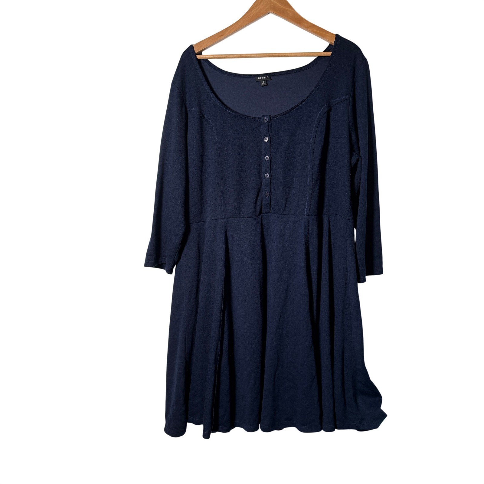 Torrid Fit and Flare Dress Womens 3 Navy Blue 3/4 Sleeve Henley Knit