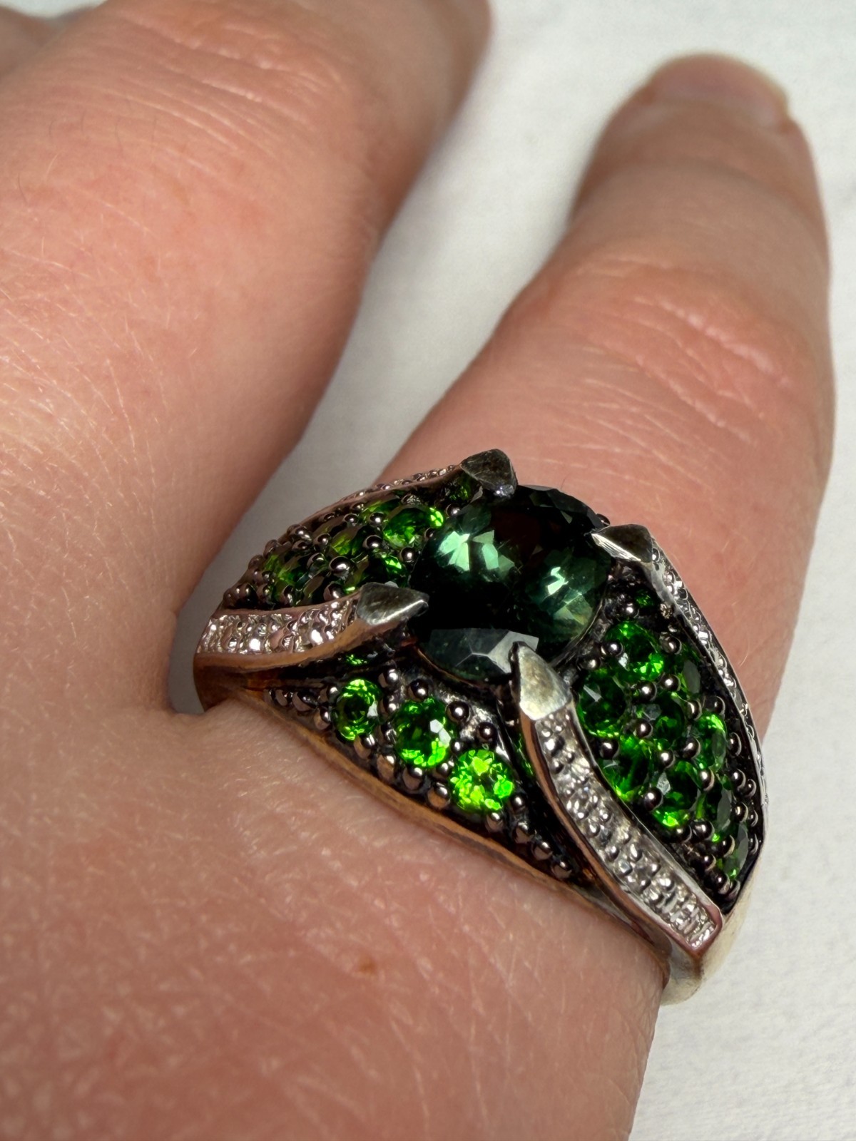 Vintage STS 925 Sterling Silver Chrome Diopside Dome Cocktail Ring - Size 8.5 Vintage STS 925 Sterling Silver Chrome Diopside Dome Cocktail Ring - Size 8.5
