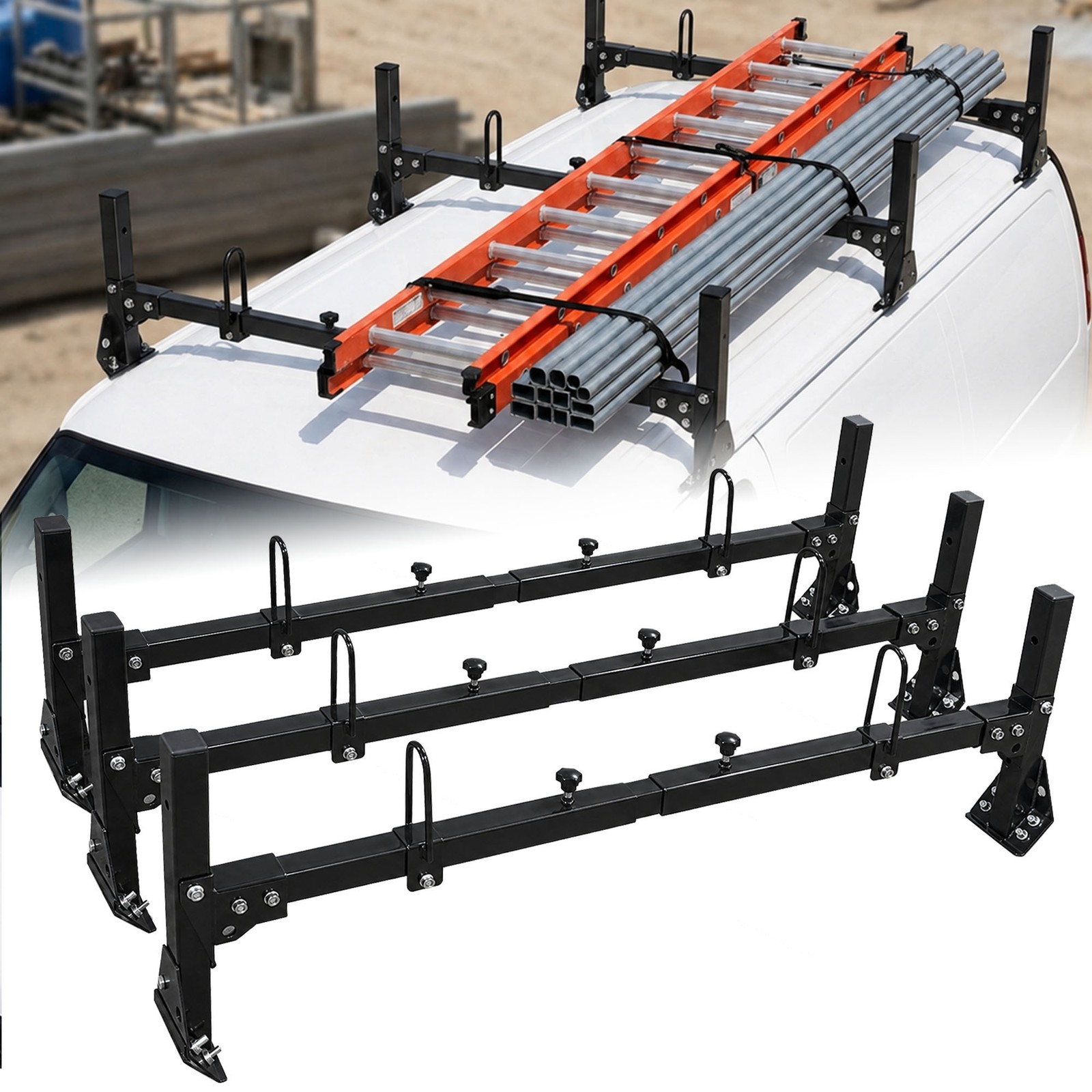 Fits Ford Econoline Van 3 bar 1992-2015 Ladder Roof Racks Steel Black New Rack