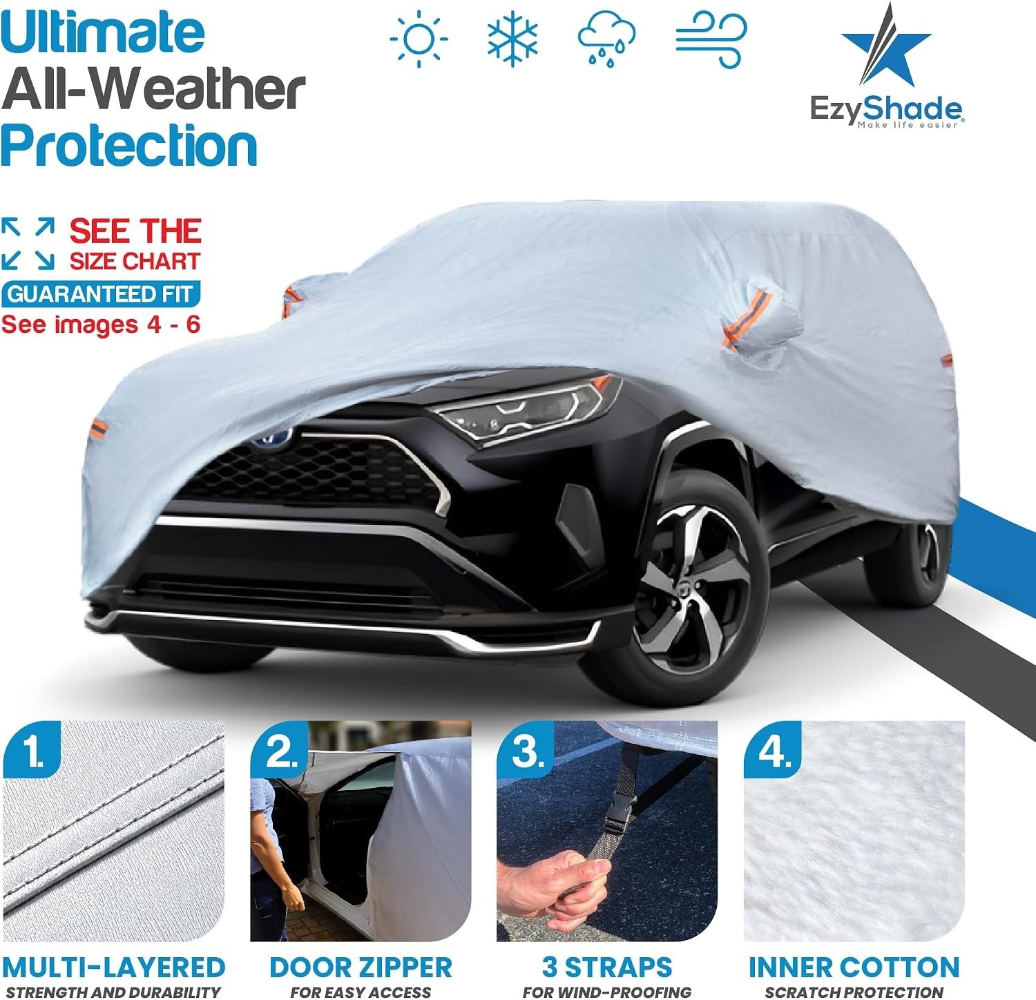 EzyShade 10-Layer SUV Car Cover Waterproof All Weather UV Protect Heavy Duty S2 EzyShade 10-Layer SUV Car Cover Waterproof All Weather UV Protect Heavy Duty S2