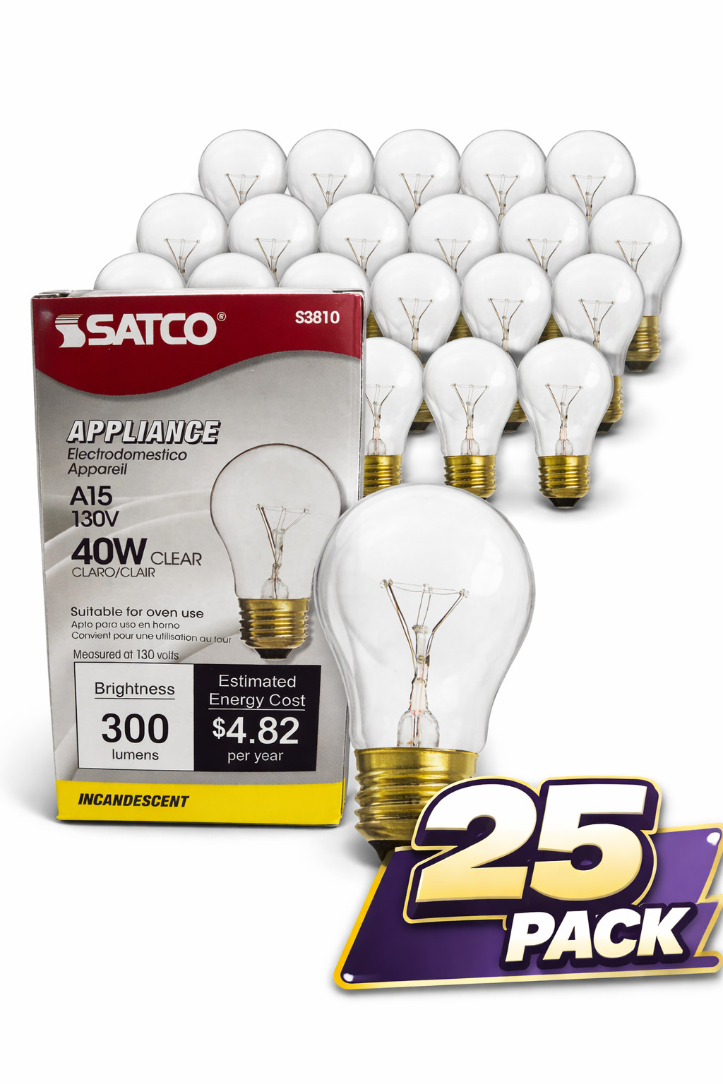 Satco S3810 A15 40W Appliance Bulb Clear 130V Oven 25 Pack Satco S3810 A15 40W Appliance Bulb Clear 130V Oven 25 Pack