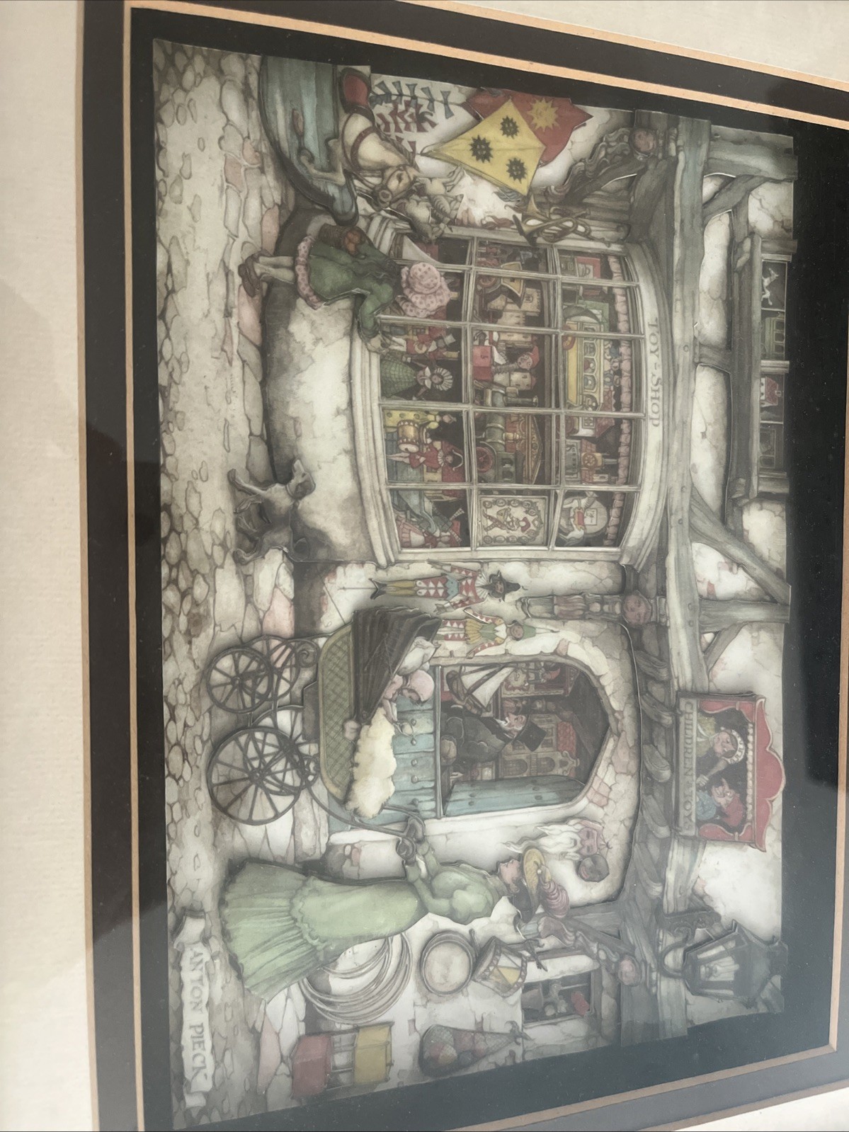 Anton Pieck Vintage Framed Art Print Toy Shop European Street Scene Collectible