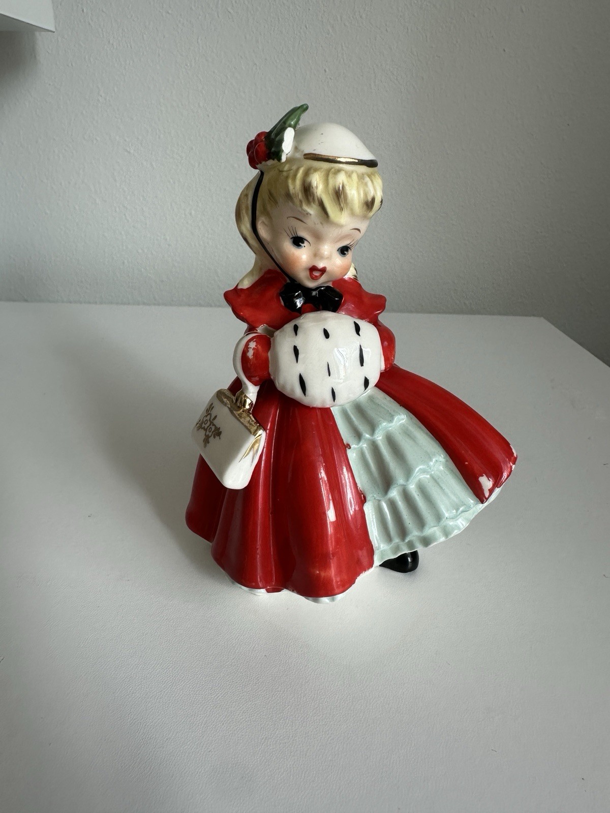 NAPCO Vintage Caroler Figurine 1956 Blonde Girl Muff & Purse Red Dress- Darling NAPCO Vintage Caroler Figurine 1956 Blonde Girl Muff & Purse Red Dress- Darling