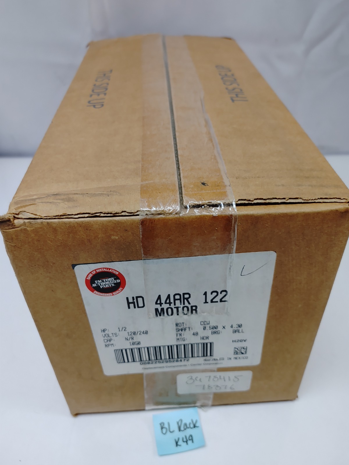 Carrier HD44AR122 Blower Motor 1/2 HP 120/240V CCW 48FR - SEALED