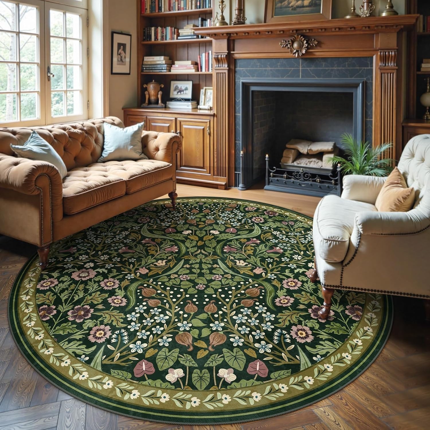 Moynesa Vintage 6ft Round Area Rug Green Floral Living Room Carpet Moynesa Vintage 6ft Round Area Rug Green Floral Living Room Carpet