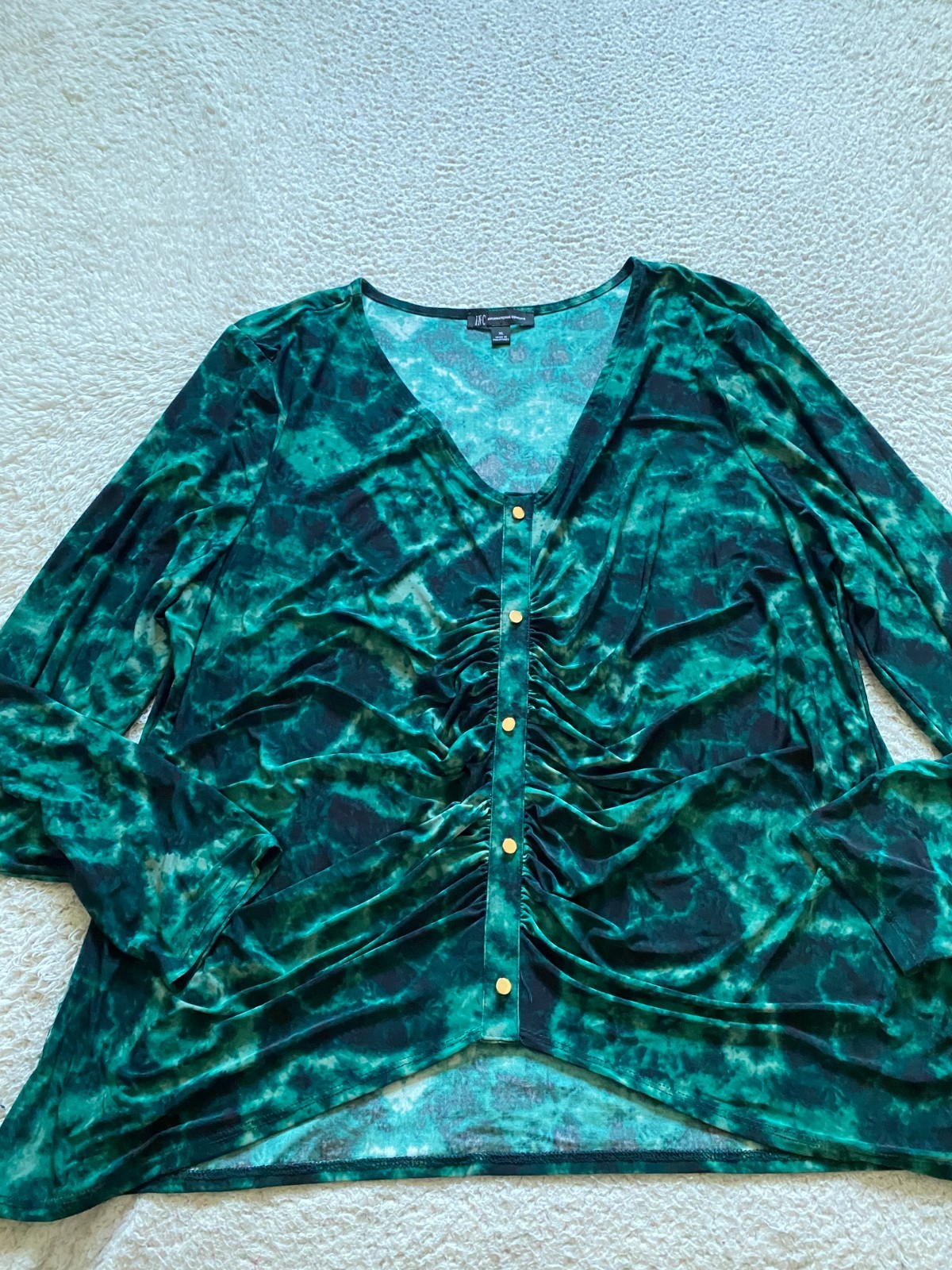INC International Concepts Women Long Sleeve V-Neck Pleated Blouse Green Size XL