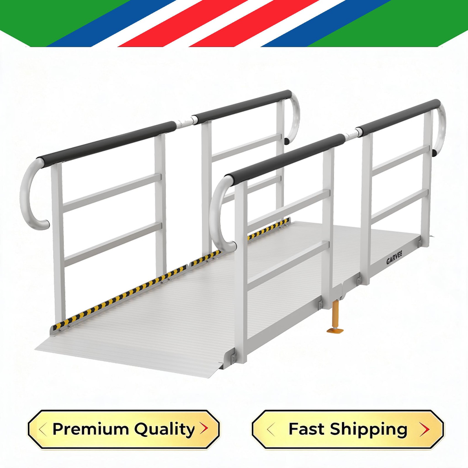 8FT Folding Aluminum Wheelchair Ramp w/ Handrail 1200LB Handicap Ramp Adjustable