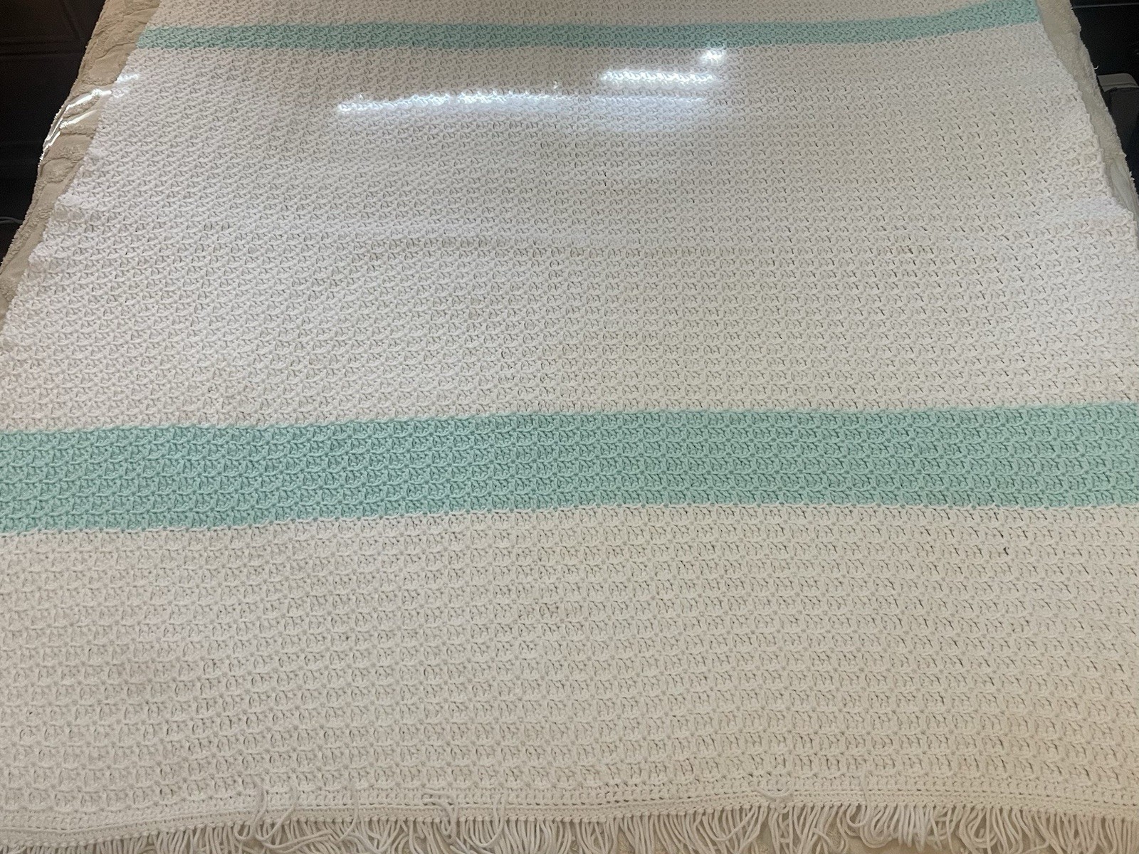 Handmade Crocheted Cotton Throw Blanket Afghan Baby Textured 54”X59” Grandmacore