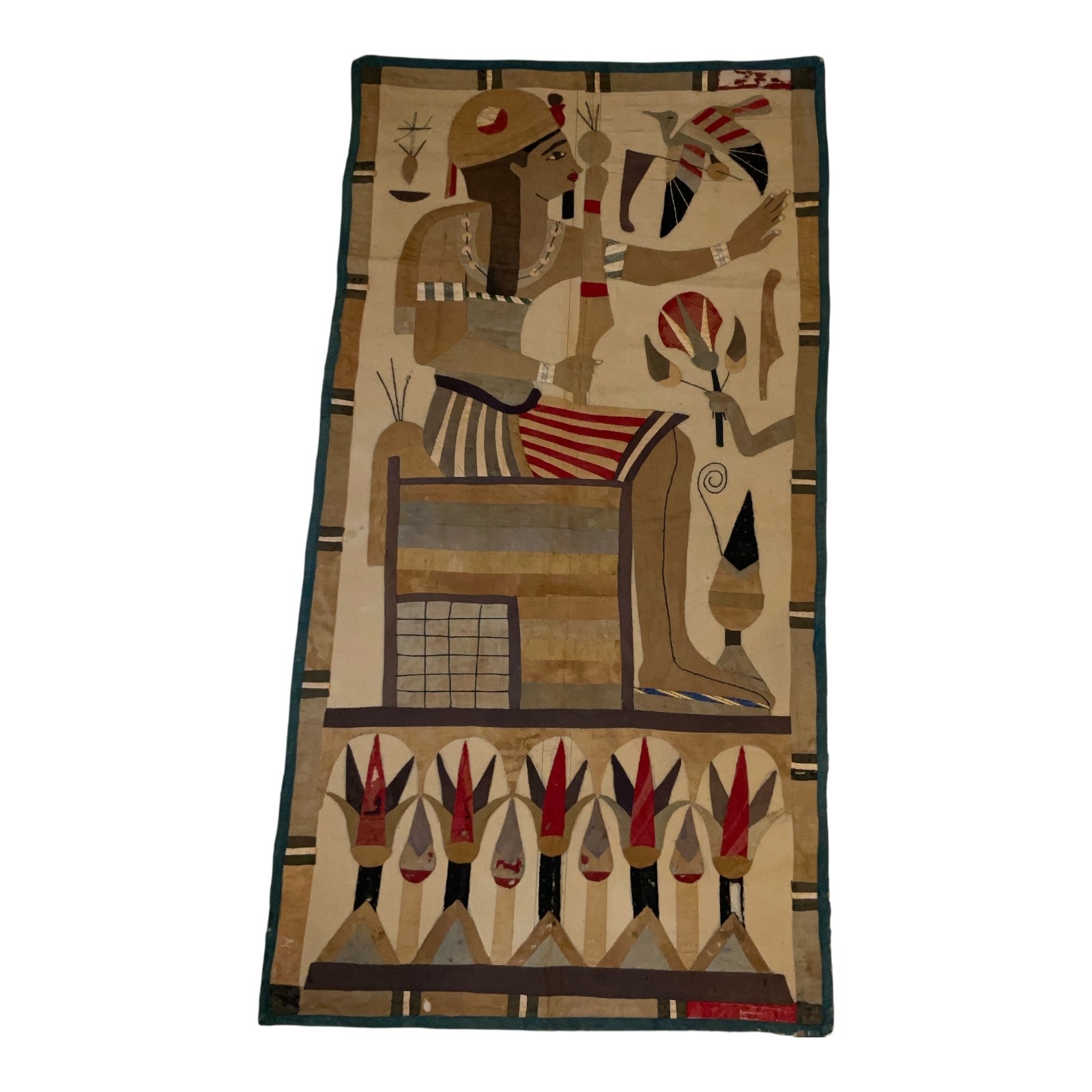 Vintage 1940s quilt tapestry Egyptian Egypt quilted wall hanging handmade art Vintage 1940s quilt tapestry Egyptian Egypt quilted wall hanging handmade art