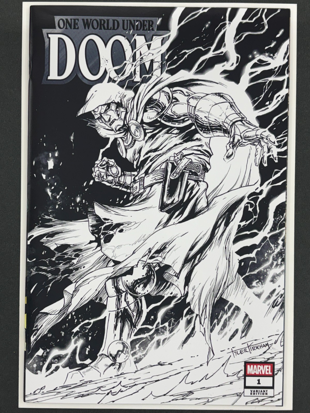 One World Under Doom #1 B&W Tyler Kirkham Ltd 100 NYCC Whatnot Year in Marvel 25