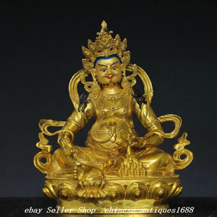 12.2'' Old Tibet Bronze Gilt Painting Yellow Jambhala Wealth God Buddha Statue 12.2'' Old Tibet Bronze Gilt Painting Yellow Jambhala Wealth God Buddha Statue
