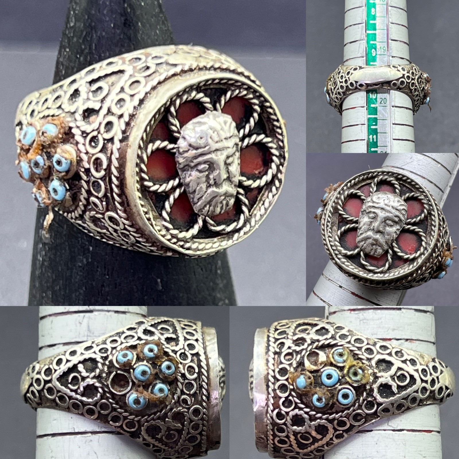 Very Old Treble Asian Jewelry Antique Greco Bactrian King Face Solid Sliver Ring Very Old Treble Asian Jewelry Antique Greco Bactrian King Face Solid Sliver Ring
