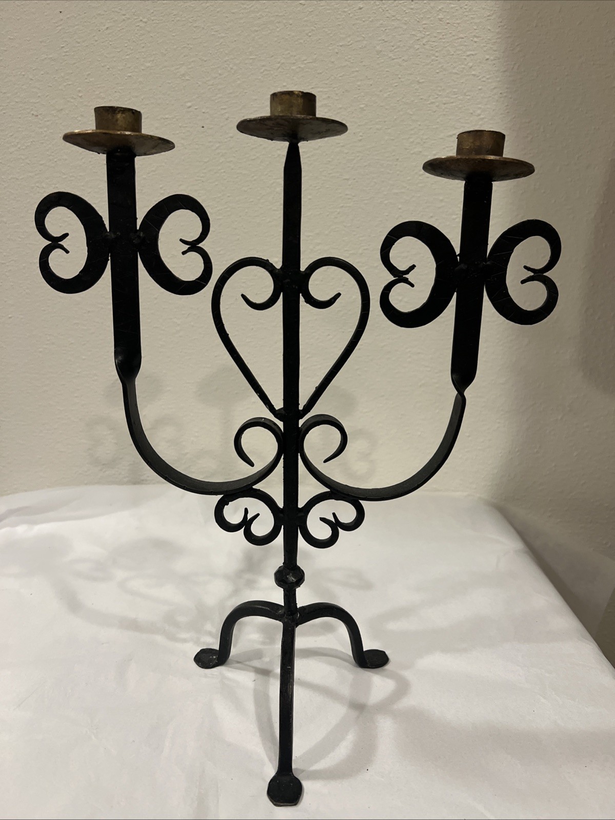 Vtg Brutalist Style Hand Forged Candelabra Candle Holder 3 Arm Gothic Black Vtg Brutalist Style Hand Forged Candelabra Candle Holder 3 Arm Gothic Black
