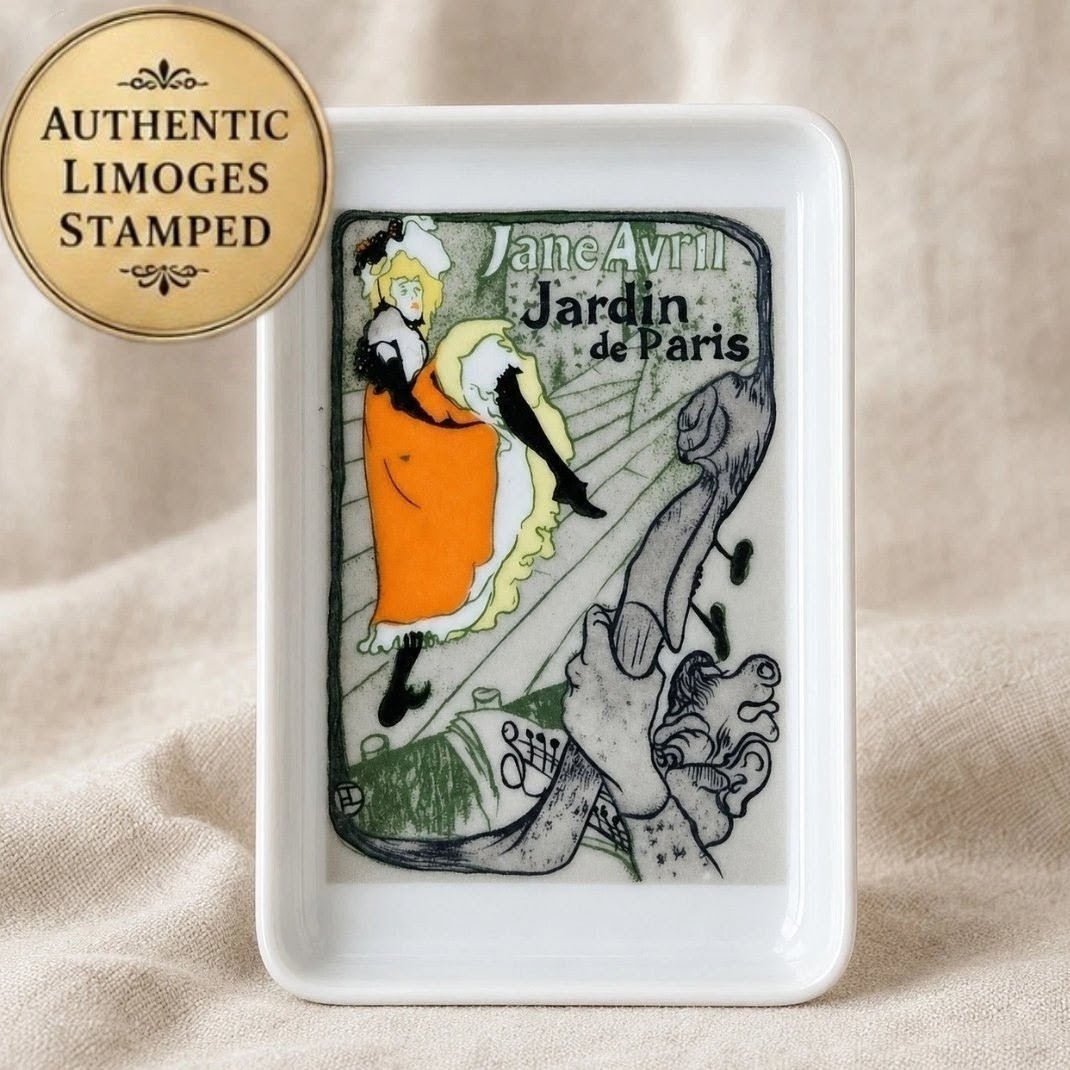 VTG Limoges France Ashtray Toulouse Lautrec Jane Avril Porcelain Trinket Tray