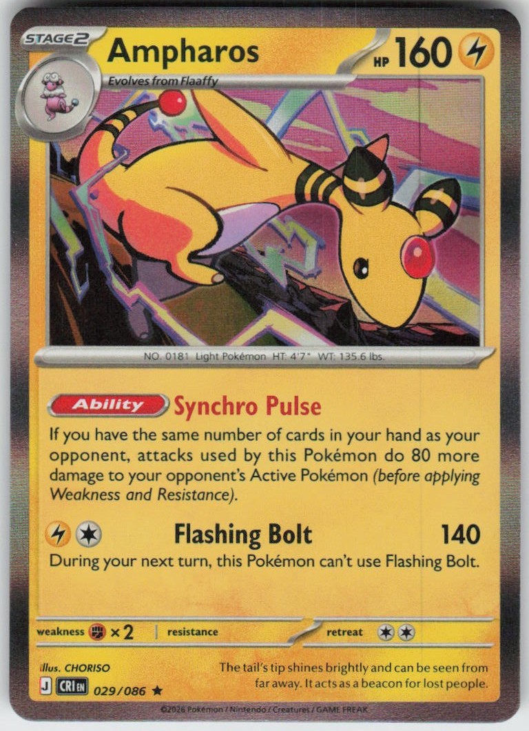 Holo Ampharos 029/086 Rare ME04: Chaos Rising Near Mint Holo Ampharos 029/086 Rare ME04: Chaos Rising Near Mint
