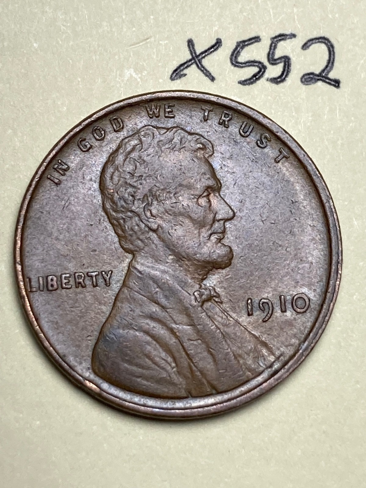 1910 (P) LINCOLN WHEAT CENT, coin #X552 1910 (P) LINCOLN WHEAT CENT, coin #X552