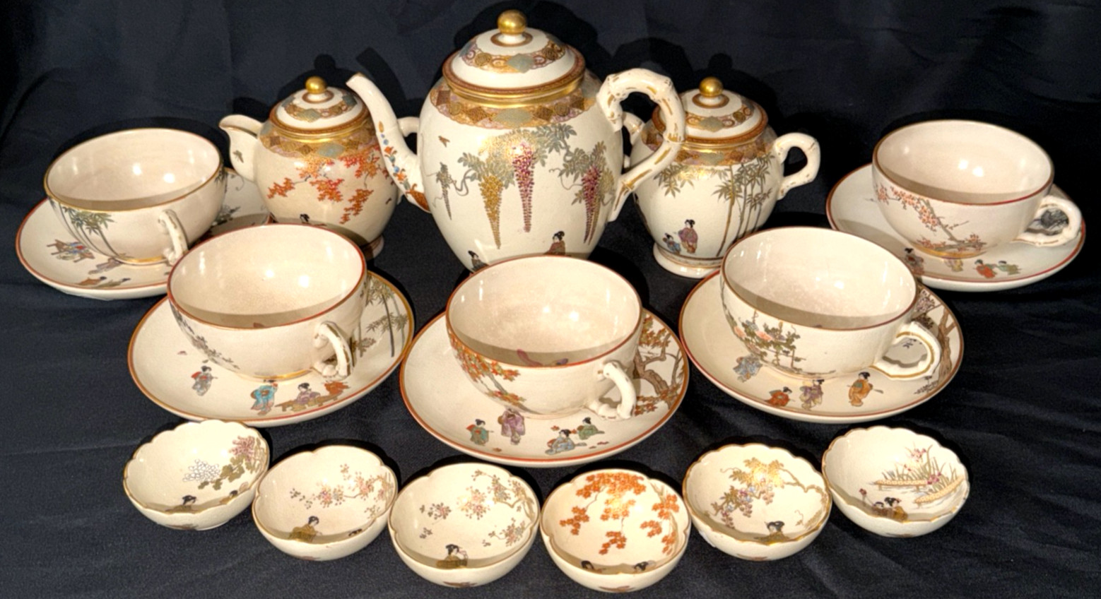 Antique Meiji Satsuma Tea Set Hattori Japan