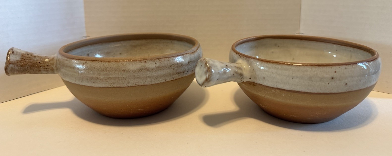 (2) French Porringer Soup Bowls Roger Jacques Gres St Amand en Puisaye Rare