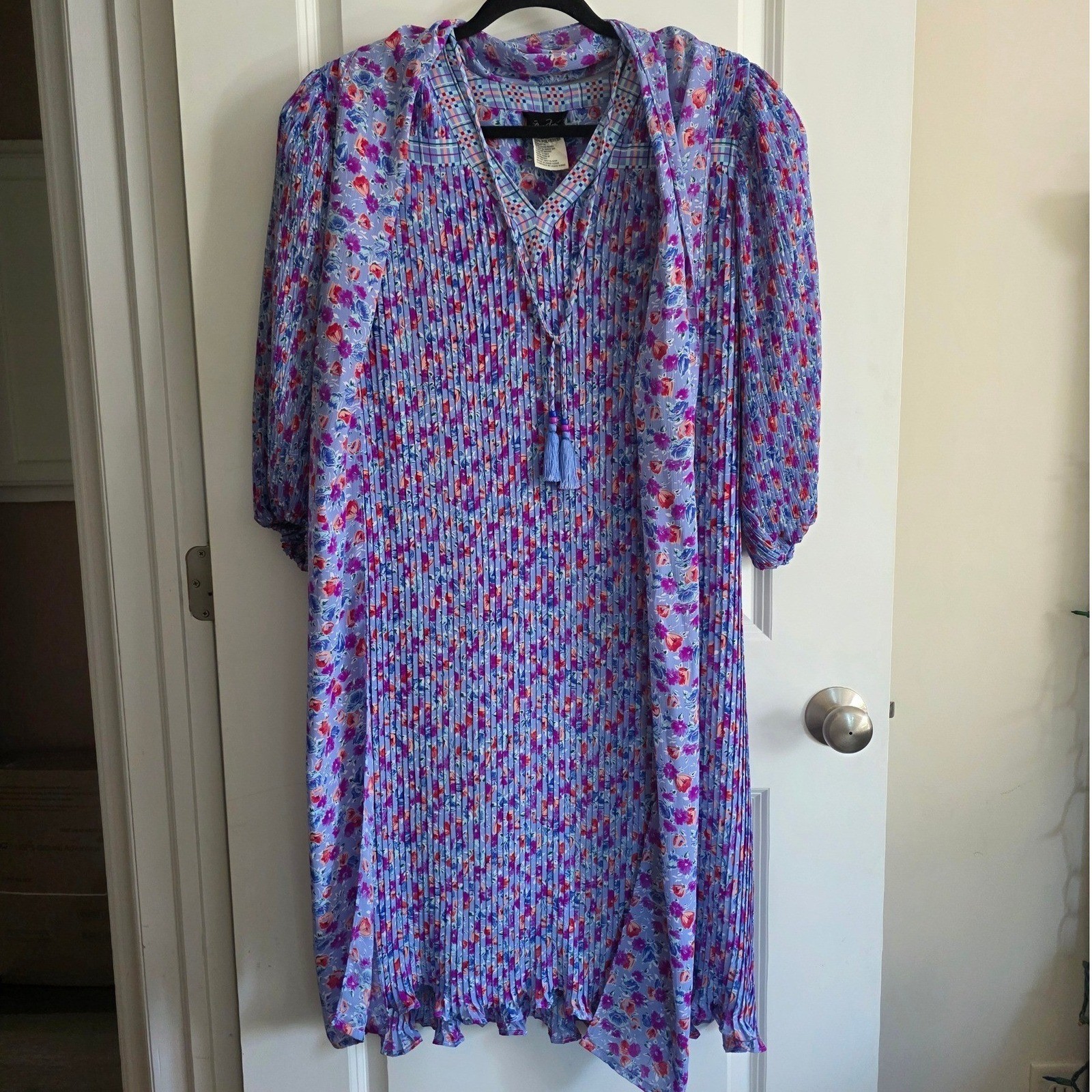 Limited Edition Vintage 80s Diane Freis Floral Georgette Pleated Dress With Sash Limited Edition Vintage 80s Diane Freis Floral Georgette Pleated Dress With Sash