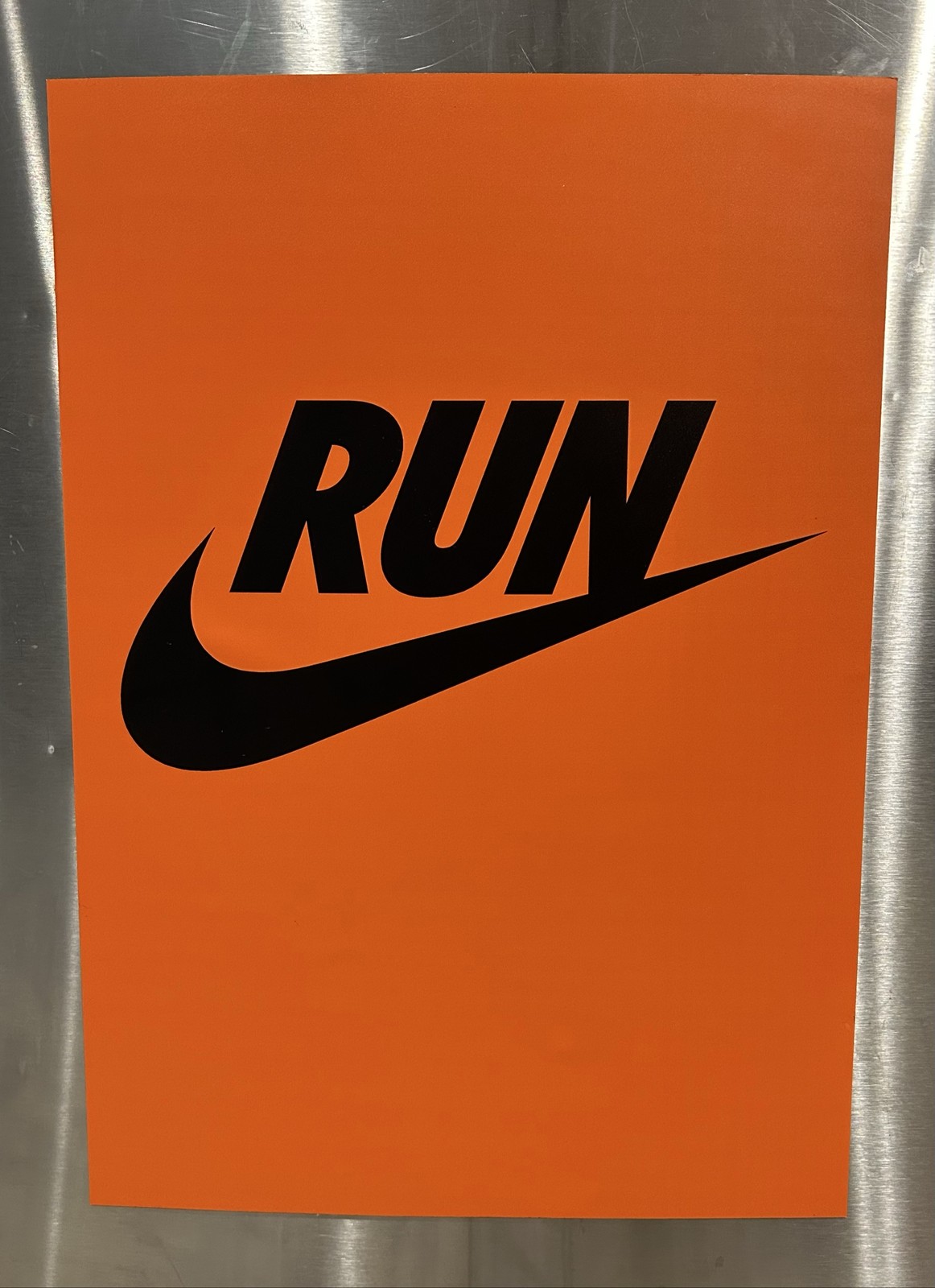 Nike RUN Swoosh 14x20 Magnetic Retail Store Display Sign Orange Black RARE