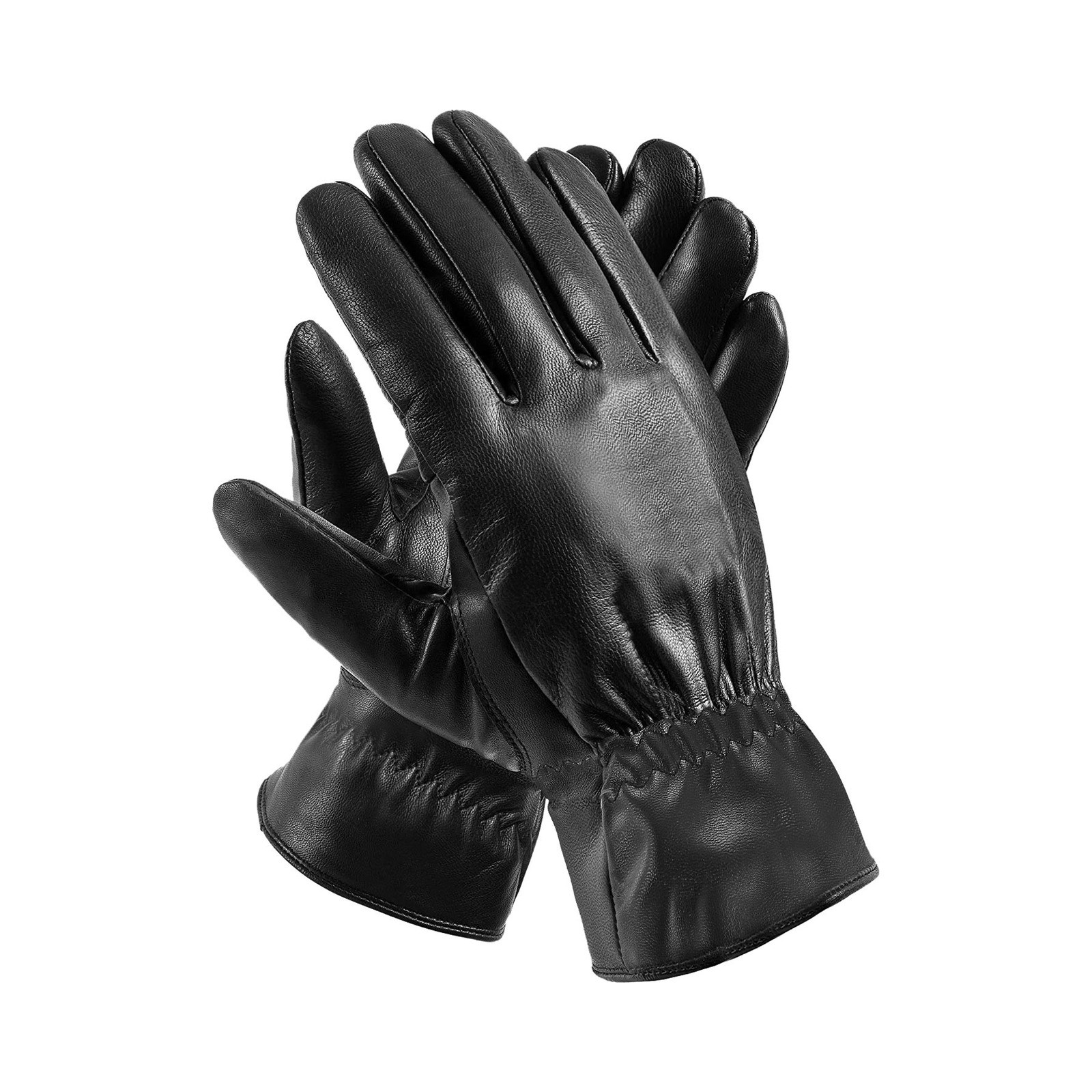 Set of 2 Pairs Black PU Faux Leather Winter Gloves Unisex Size M Lined Set of 2 Pairs Black PU Faux Leather Winter Gloves Unisex Size M Lined